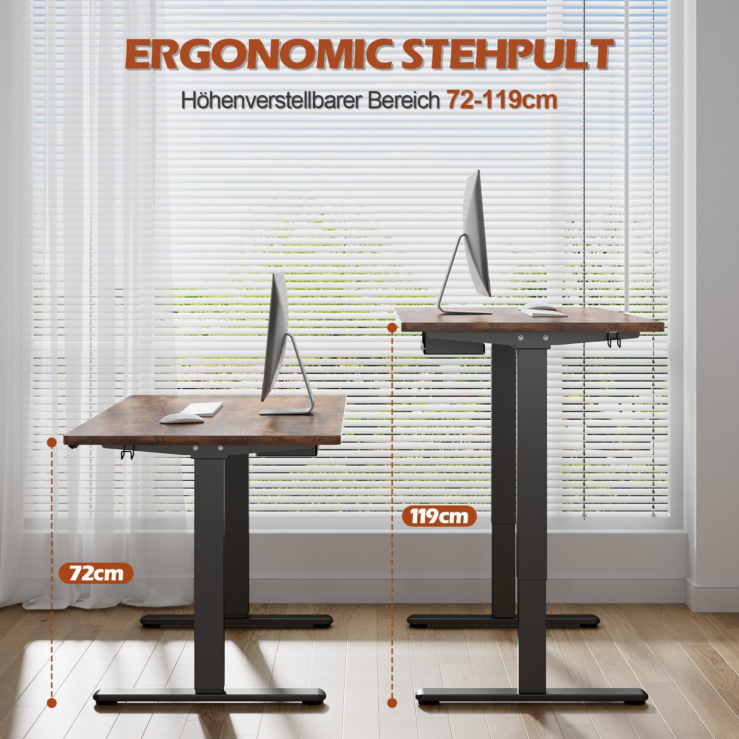 Furnicopia Schreibtisch Höhenverstellbar mit einer 25 mm dicken einteiligen Tischplatte (4-fache Höhenspeicherfunktion, Zweimotorantrieb und Tragfähigkeit über  – Bild 4 von 5