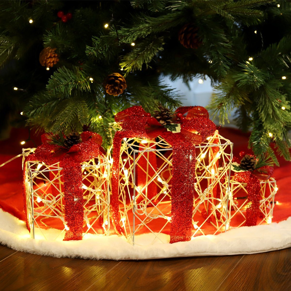 Salcar LED-Lichterkette 3er Set LED Geschenkbox Weihnachten Dekoration Lichter Weihnachtenbox, 48 LED Beleuchtete 8 Modes Weihnachts Beleuchtung Weihnachtsdeko