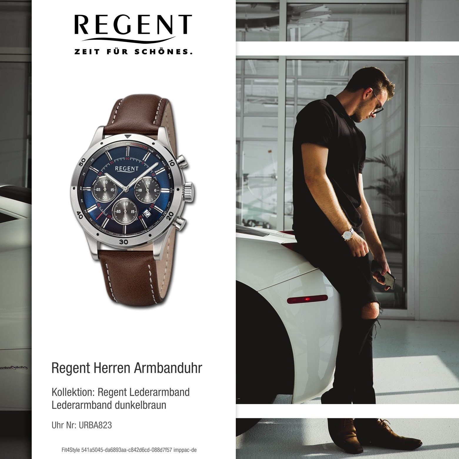 Regent extra Regent groß Lederarmband Quarzuhr blau 41mm), Analog, Armbanduhr rund, (ca. Herren Herren Armbanduhr