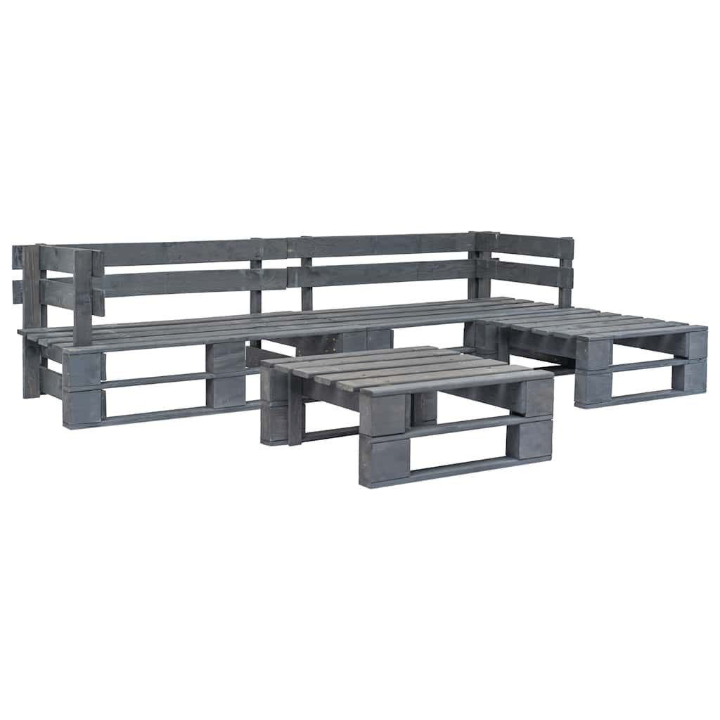 vidaXL Loungeset vidaXL 4-tlg. Garten-Sofagarnitur aus Paletten Holz Grau