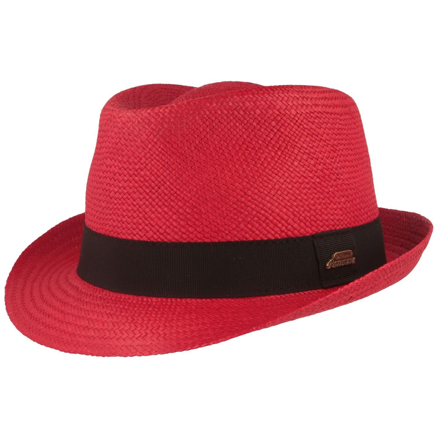 Strohhut Panama Breiter rot mit Trilby 50+ original Hut UV-Schutz