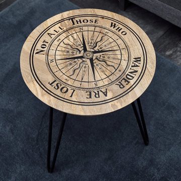 MCA furniture Couchtisch Nevis (Tisch aus Massivholz mit Metallgestell, Ø 90 cm), mit Kompass-Motiv
