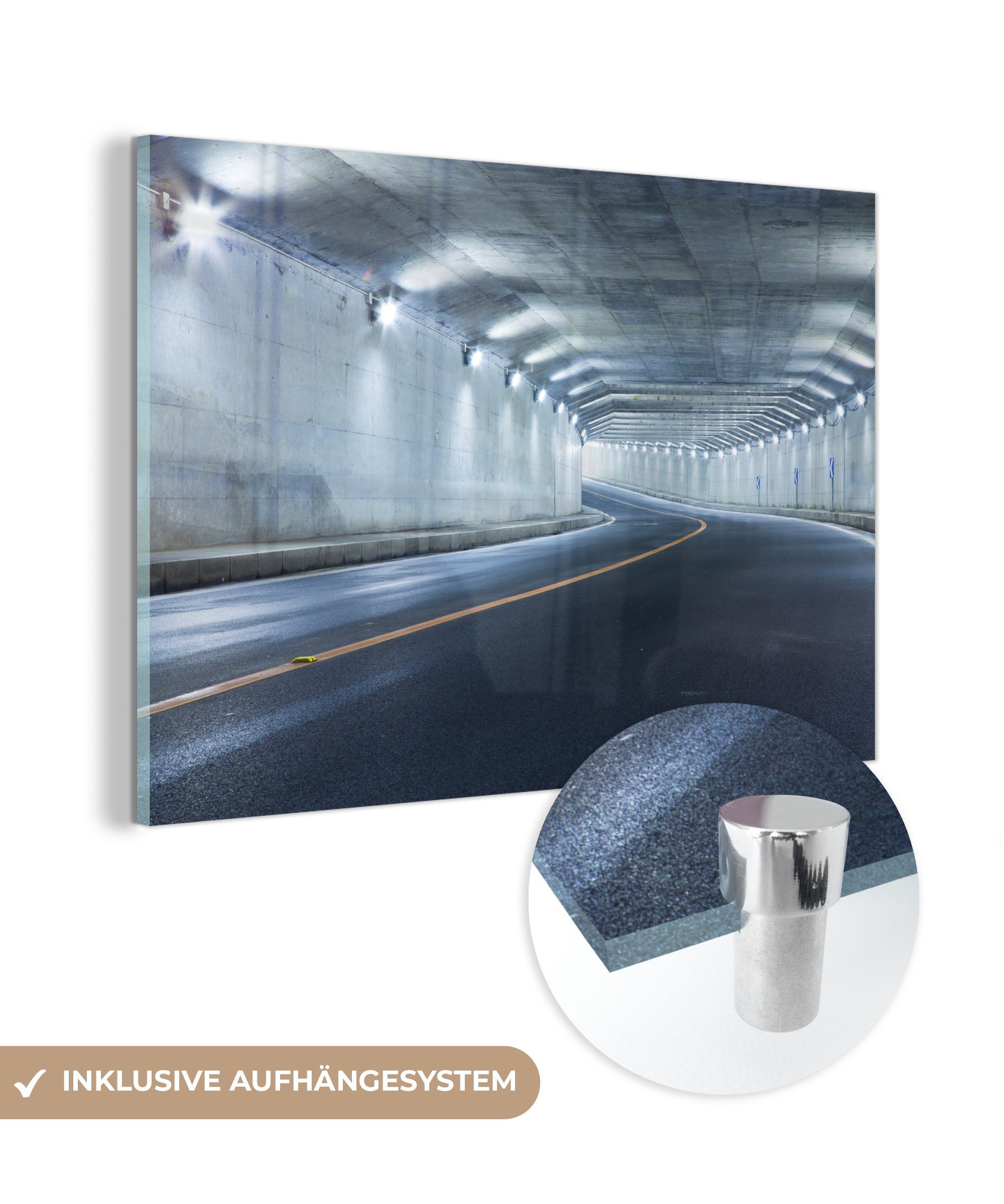 MuchoWow Acrylglasbild Moderne Autobahn mit einem Tunnel, (1 St), Acrylglasbilder Wohnzimmer & Schlafzimmer