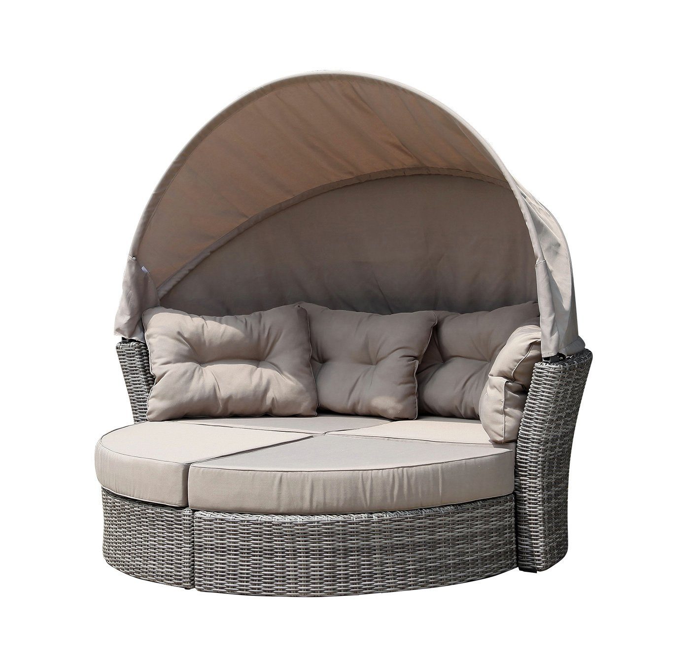 Liege Sonneninsel, + bicolor mit Grau Multifunktionsliege Polstern Wetterfest Insel 200cm, Polyrattan und Aluminium TPFGarden Gartenlounge-Set Klappverdeck,