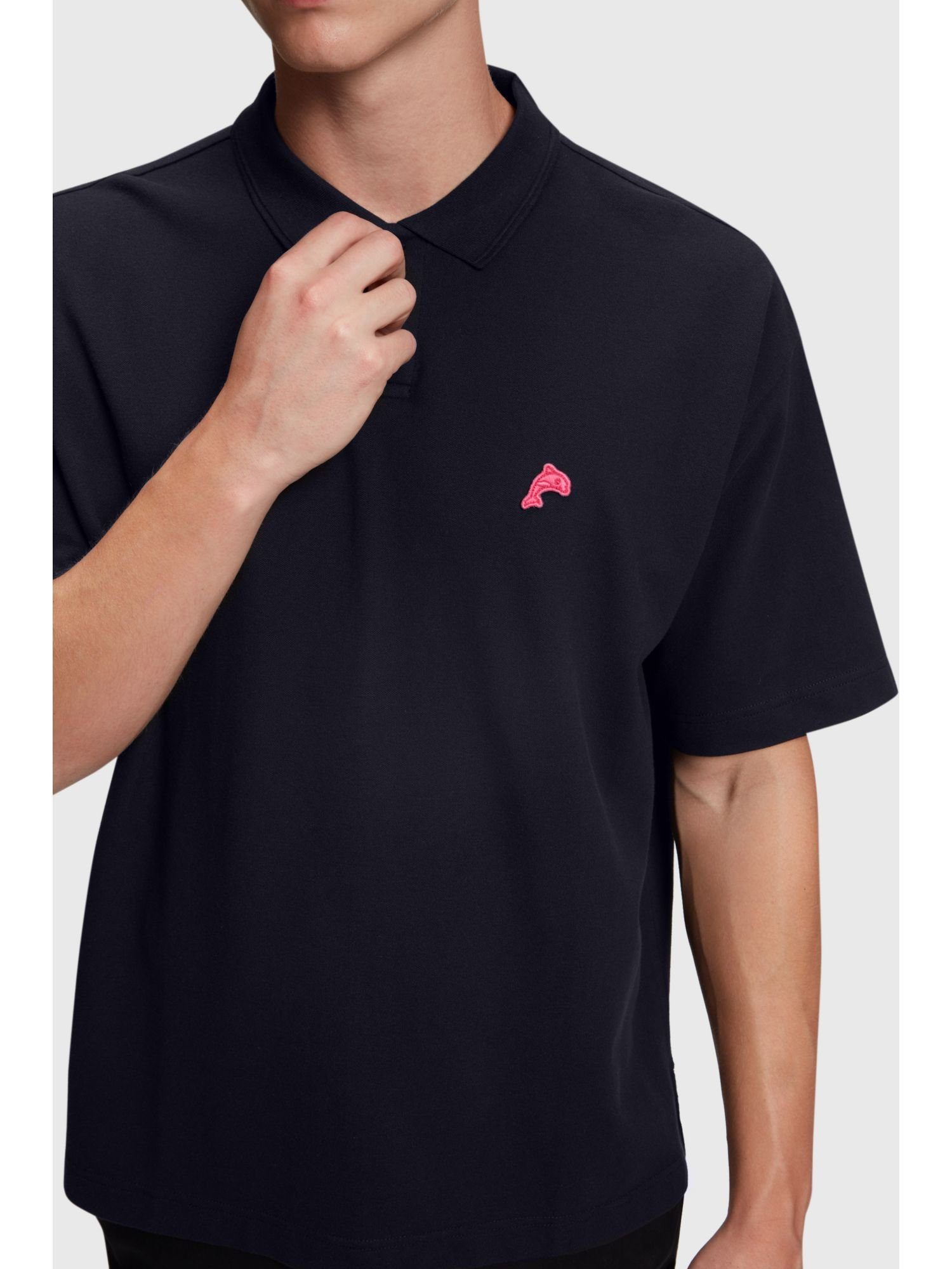 Esprit Dolphin-Badge Relaxed BLACK Poloshirt Fit mit Poloshirt