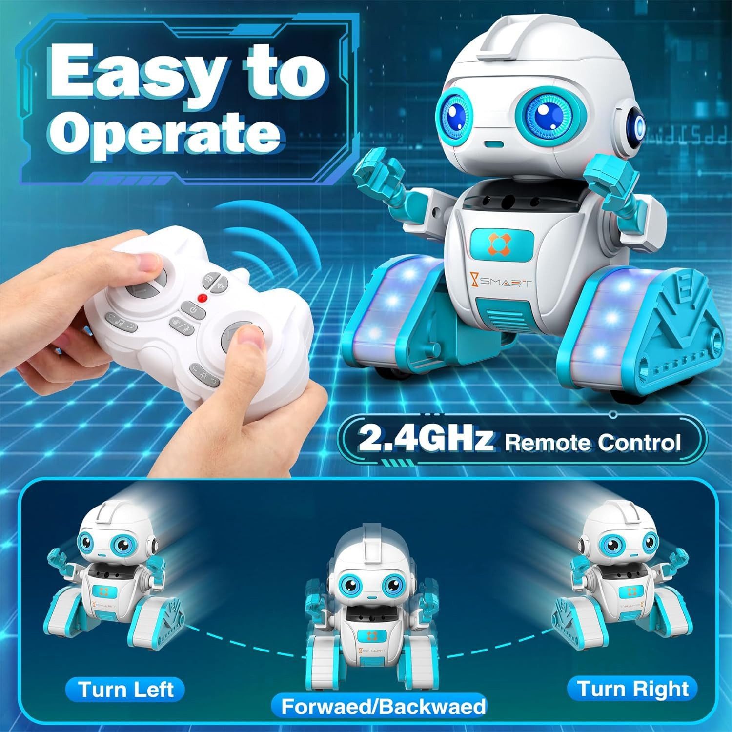Ophy RC-Roboter Wiederaufladbarer RC-Roboter für Kinder ab 3–10 Jahre (Roboter-Spielzeug Geschenk), mit Projektion, LED-Augen, Musik & Gestensensor
