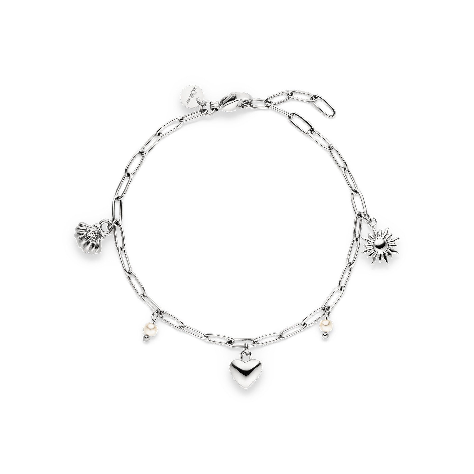 s.Oliver Armband Summer Charms, Muschel-Optik, Herz, Sonne, mit Zirkonia (synth) - mit Perle (imitiert)