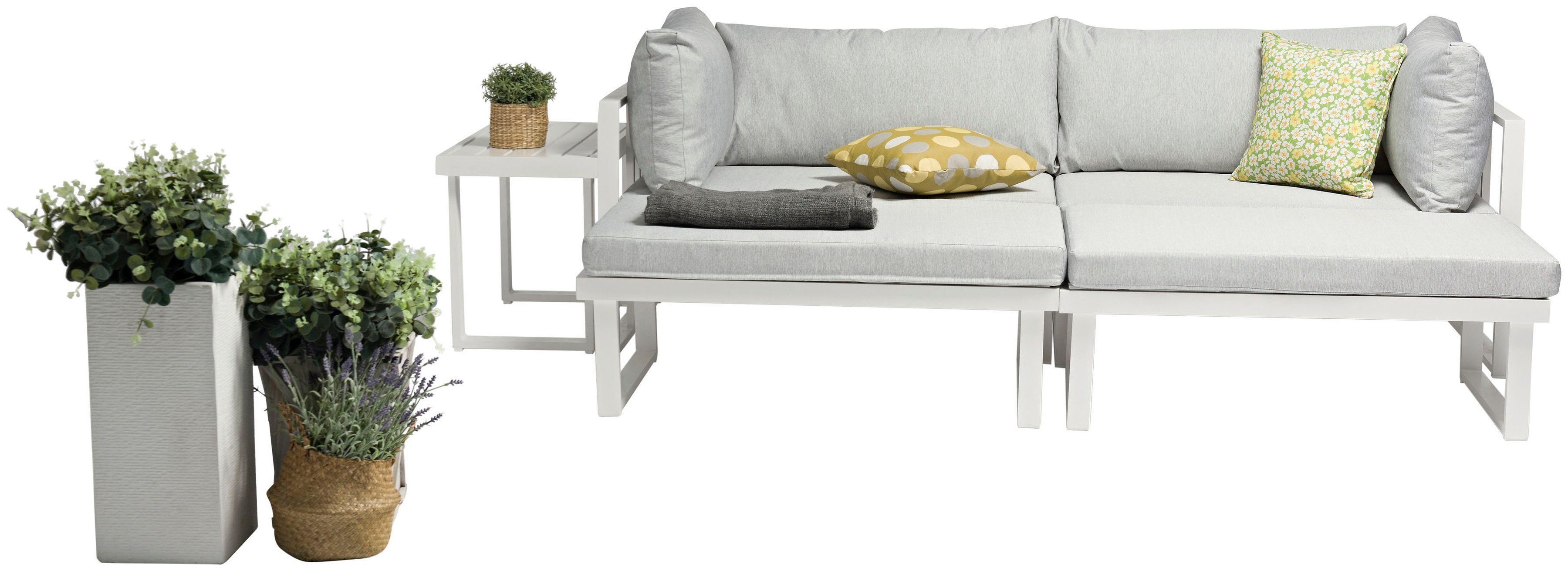 Destiny Gartenlounge-Set LONG BEACH, (11-tlg., 2x Ecksofa, 2x Hocker, 1x Tisch, inkl. Auflagen), Aluminium