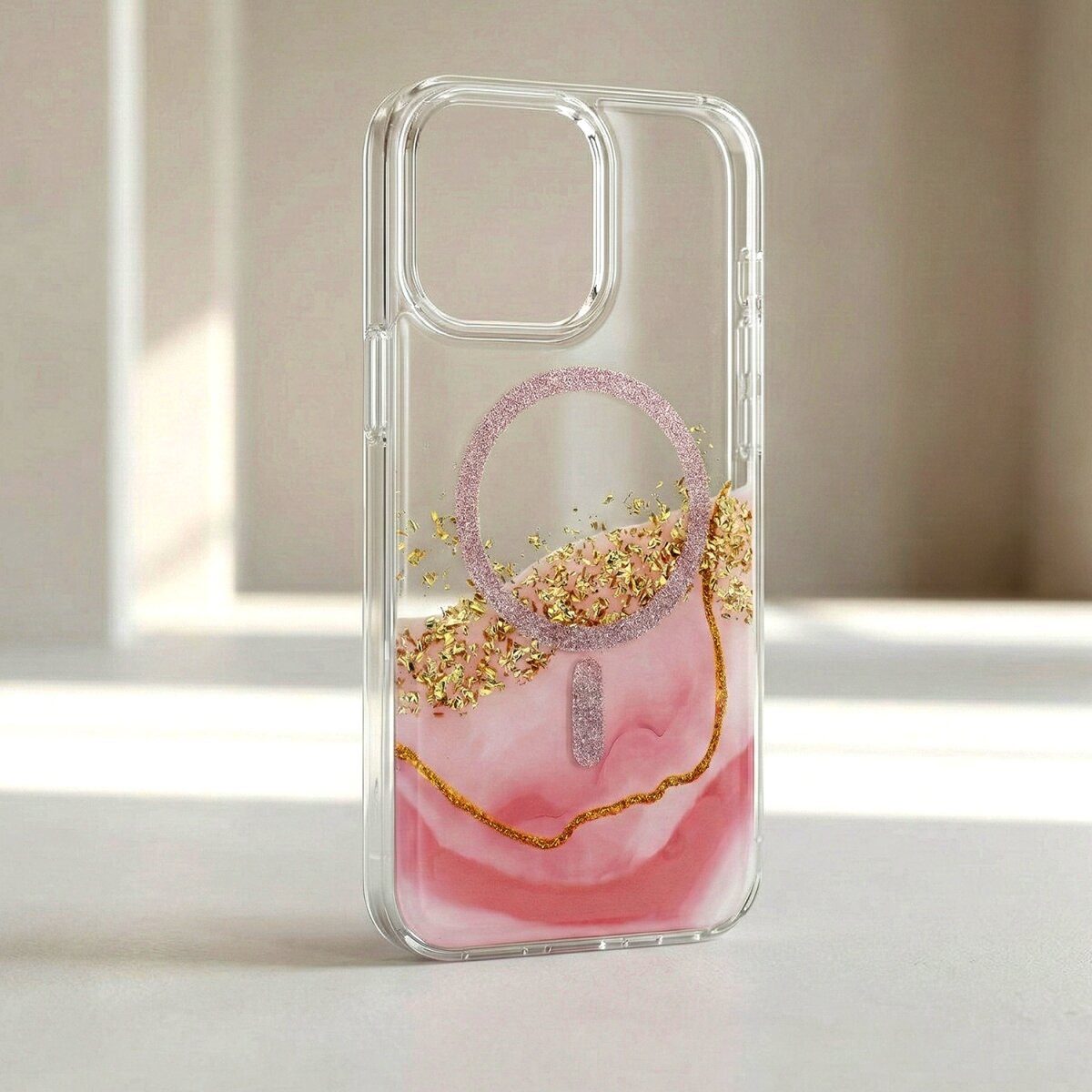 COFI 1453 Handyhülle Epoxy Mag kompatibel mit Apple iPhone 17 Pro Max Rosa mit Magnetring 6,9, Glänzende Epoxyschicht mit 3D Tiefeneffekt