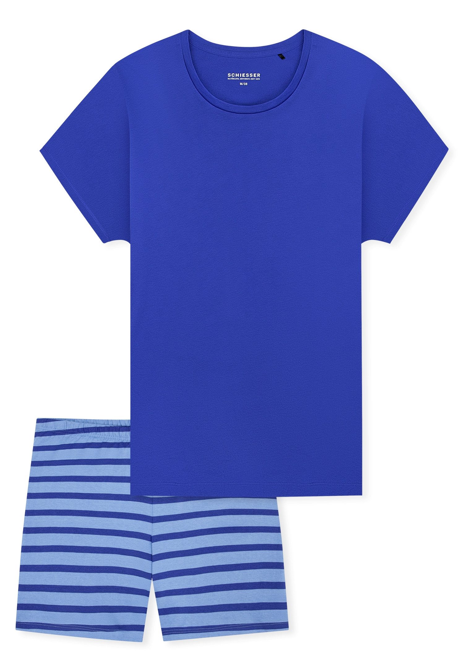 Schiesser Shorty Casual Essentials (2 tlg) mit unifarbenem Shirt und gestreifter Hose