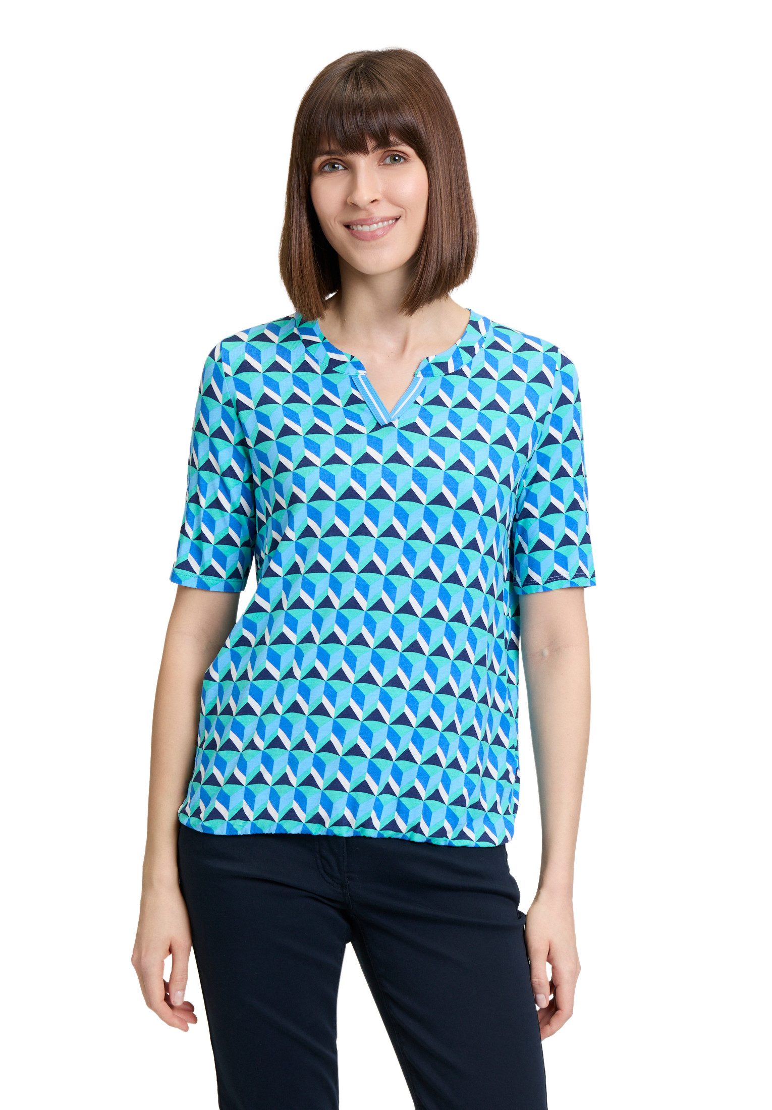 Betty Barclay Kurzarmshirt Betty Barclay Blusenshirt mit Print (1-tlg) Rippbündchen