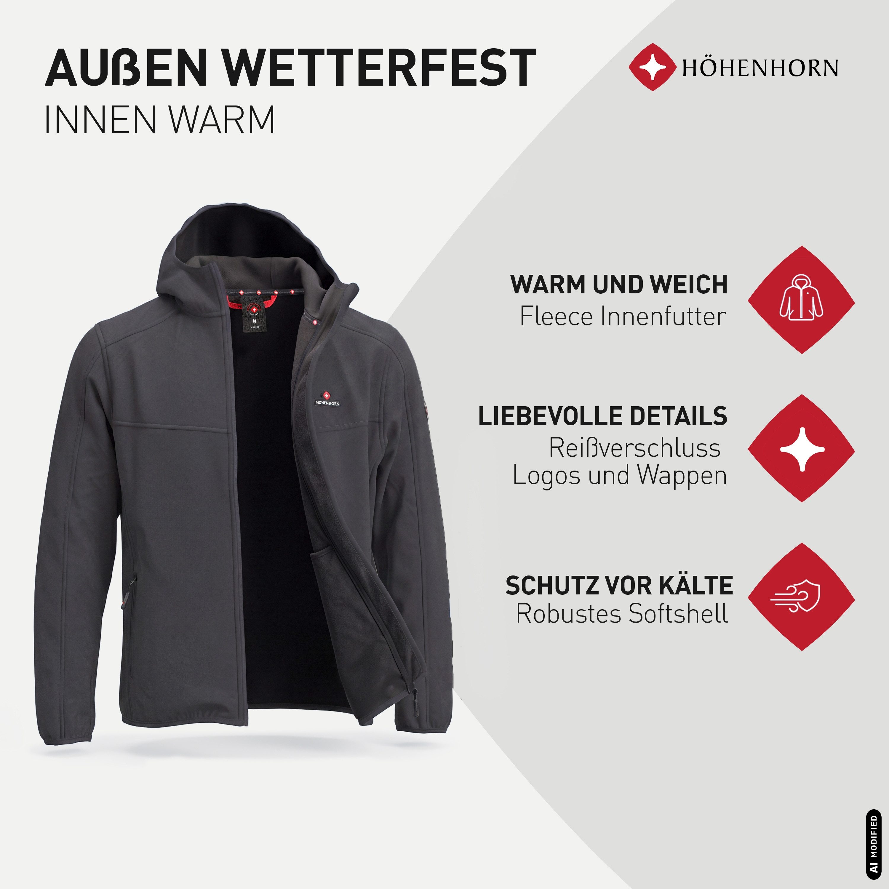 Höhenhorn Softshelljacke Alpberg Herren leichte Jacke für Männer Outdoor Übergangsjacke Microfleece-Innenfutter, Atmungsaktiv – Bild 5 von 5