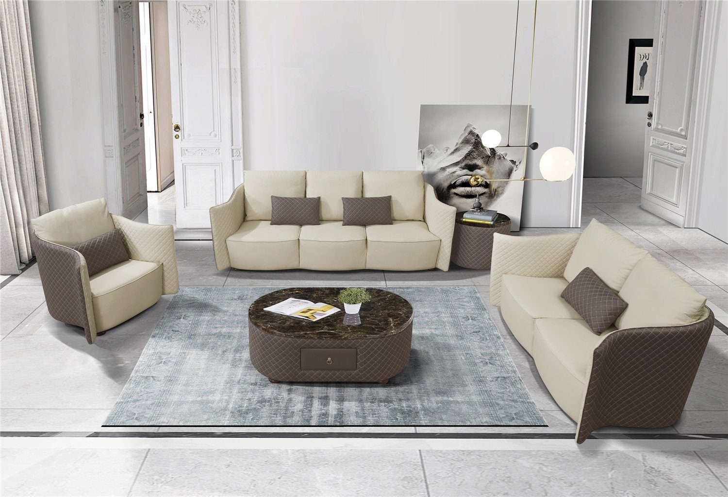 JVmoebel Sofa Luxus Beige Sofagarnitur 3+2+1 Sitzer Polstermöbel Design Neu, Made in Europe