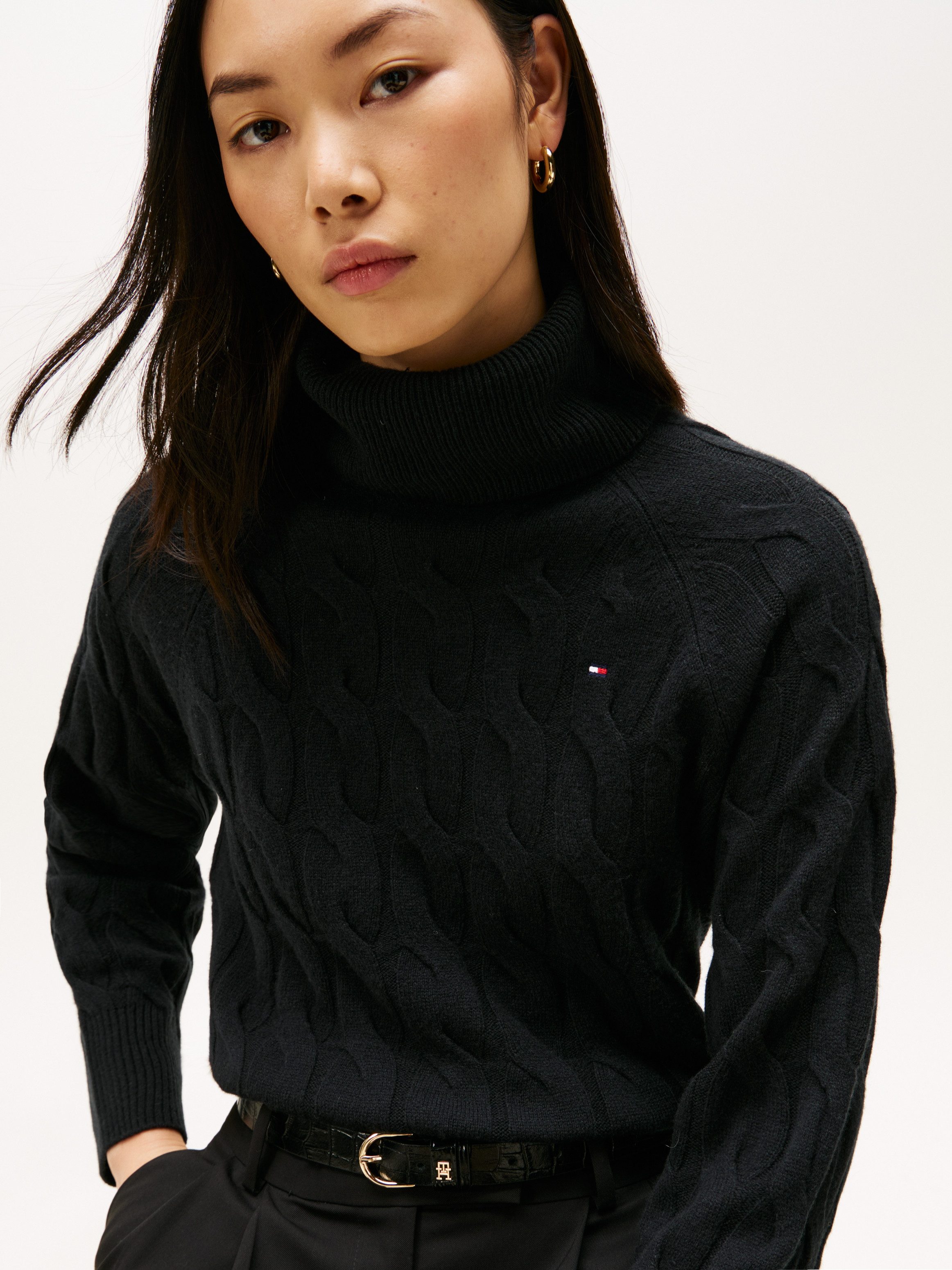 Tommy Hilfiger Rollkragenpullover SOFT WOOL CABLE ROLL-NK LS SWT mit Zopfmu günstig online kaufen