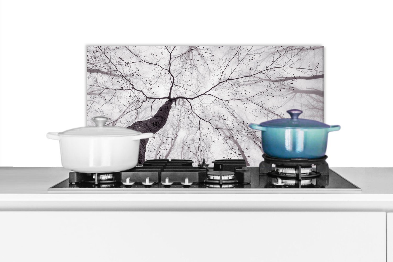MuchoWow Küchenrückwand Baum - Äste - Nebel, (1-tlg), 60x30 cm, Wandschutz, gegen Fett und Schmutzflecken für Küchen