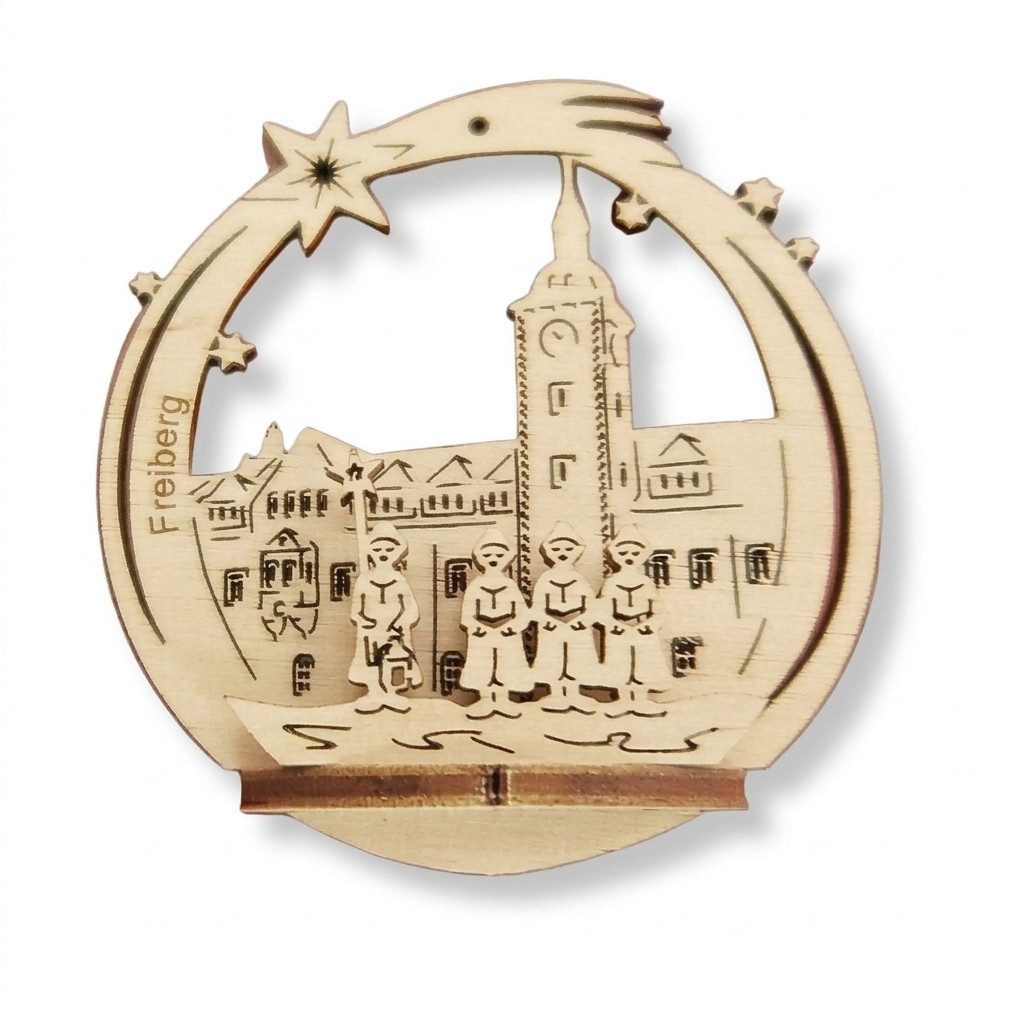 DeColibri Christbaumschmuck Weihnachtsbaumschmuck Holz Freiberg Rathaus 3D, Baumbehang - Holzkunst, Holzkunst aus Sachsen
