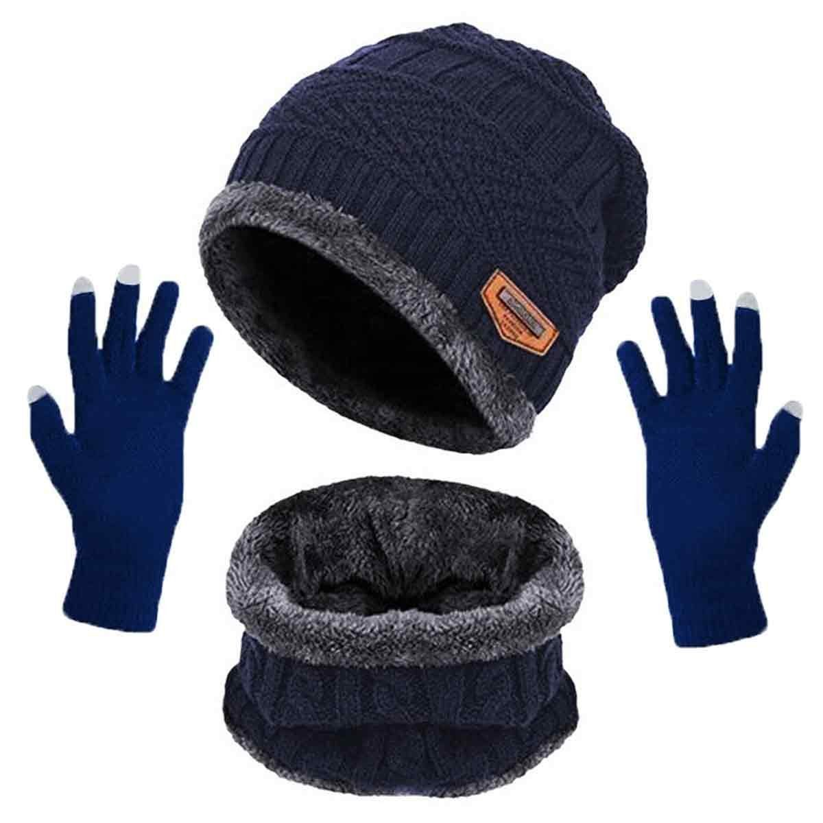 Herren Schal, Beanie für Hut, Winter 3in1 Beanie Set Handschuhe Damen FeelGlad