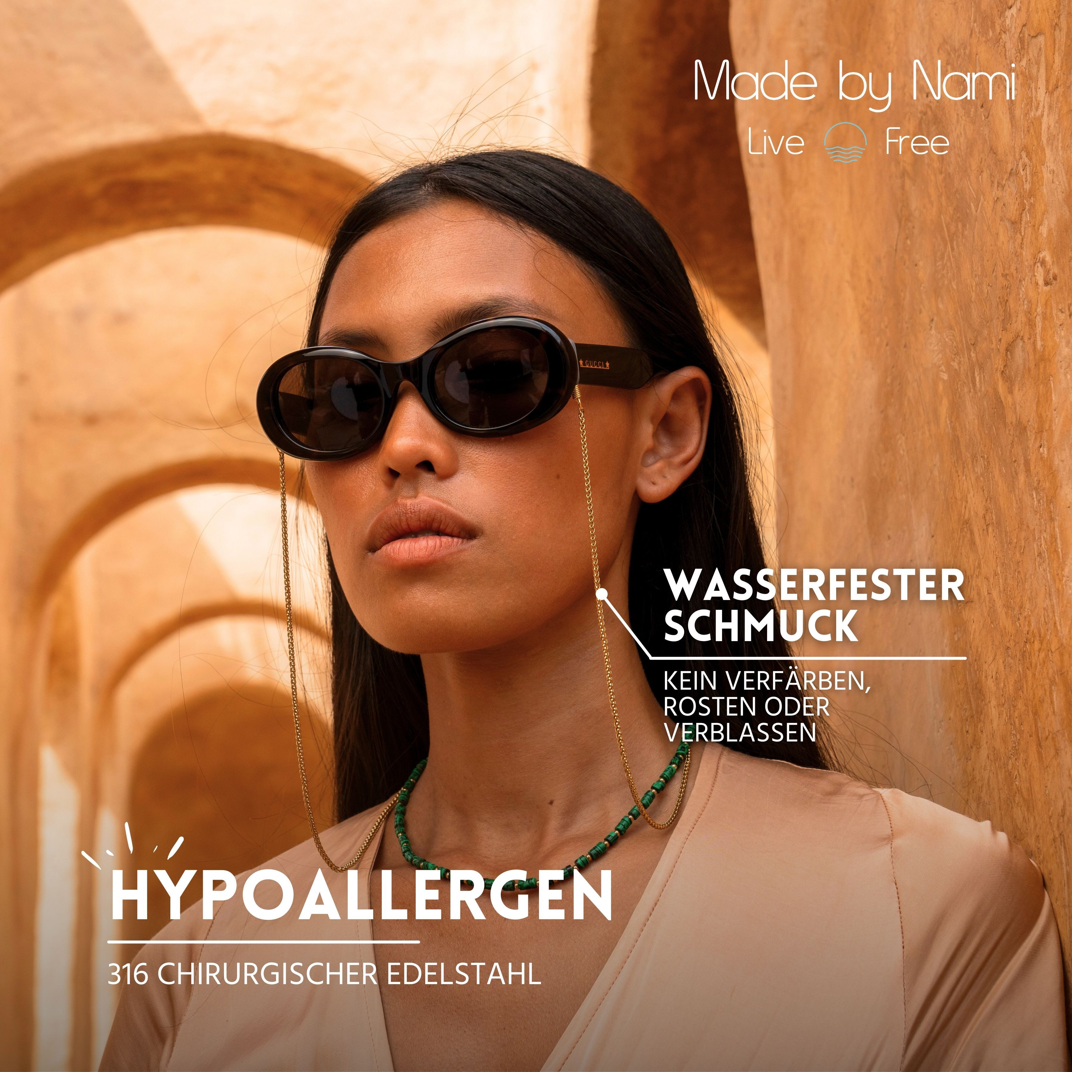 Made by Nami Brillenkette Gold Brillenband Damen 70 cm aus chirurgischem Ed günstig online kaufen