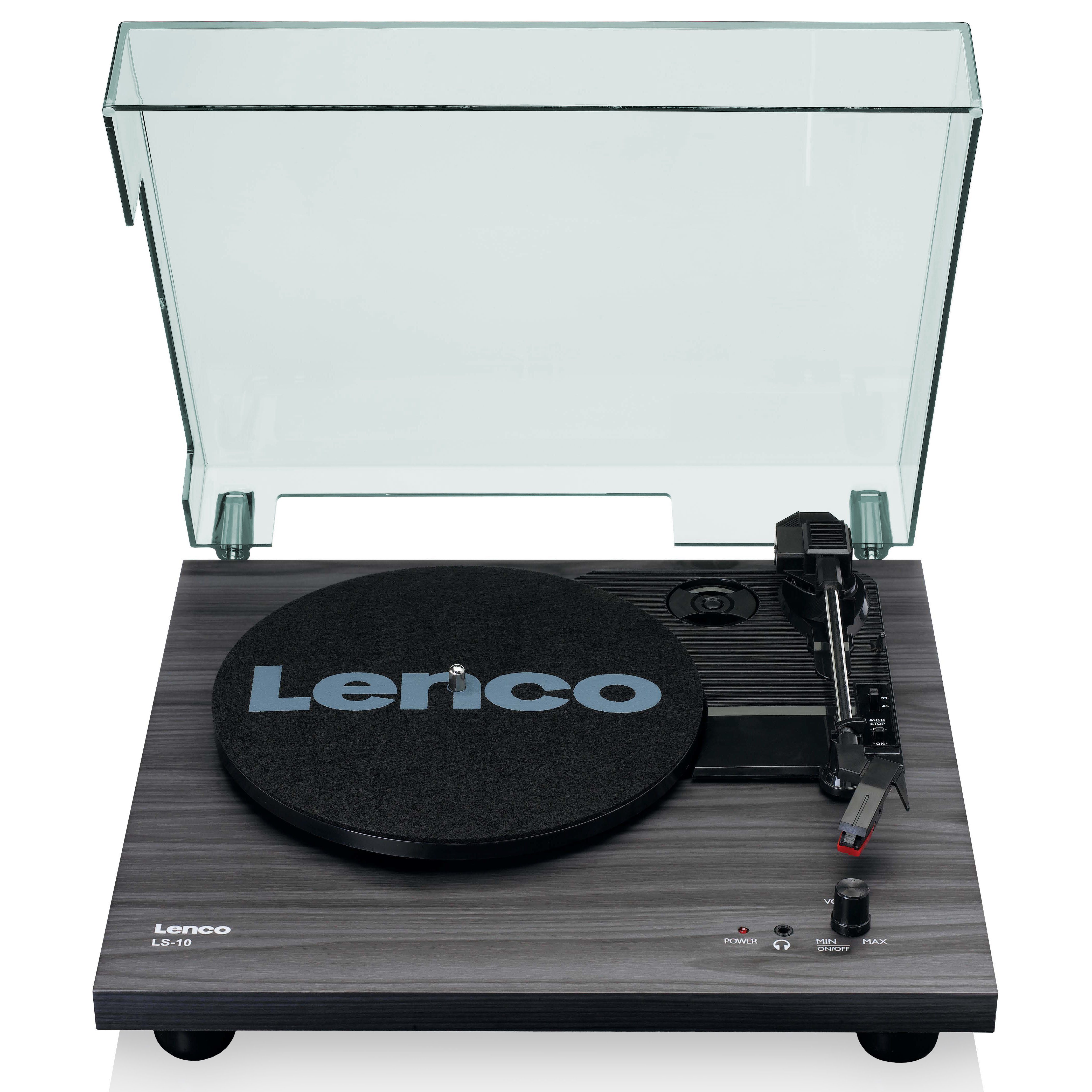 Lenco LS-10BK Plattenspieler (elektrisch, Vinyl, 33 45 U/min, RCA Lautsprecher, Kopfhöreranschluss im Schwarz)