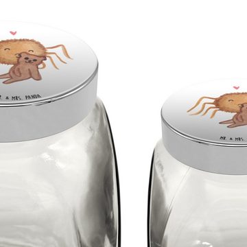 Mr. & Mrs. Panda Vorratsglas L 870ml Spinne Agathe Teddy - Weiß - Geschenk, Verliebt, Vorratsglas, Premium Glas, (1-tlg), Design-Highlight