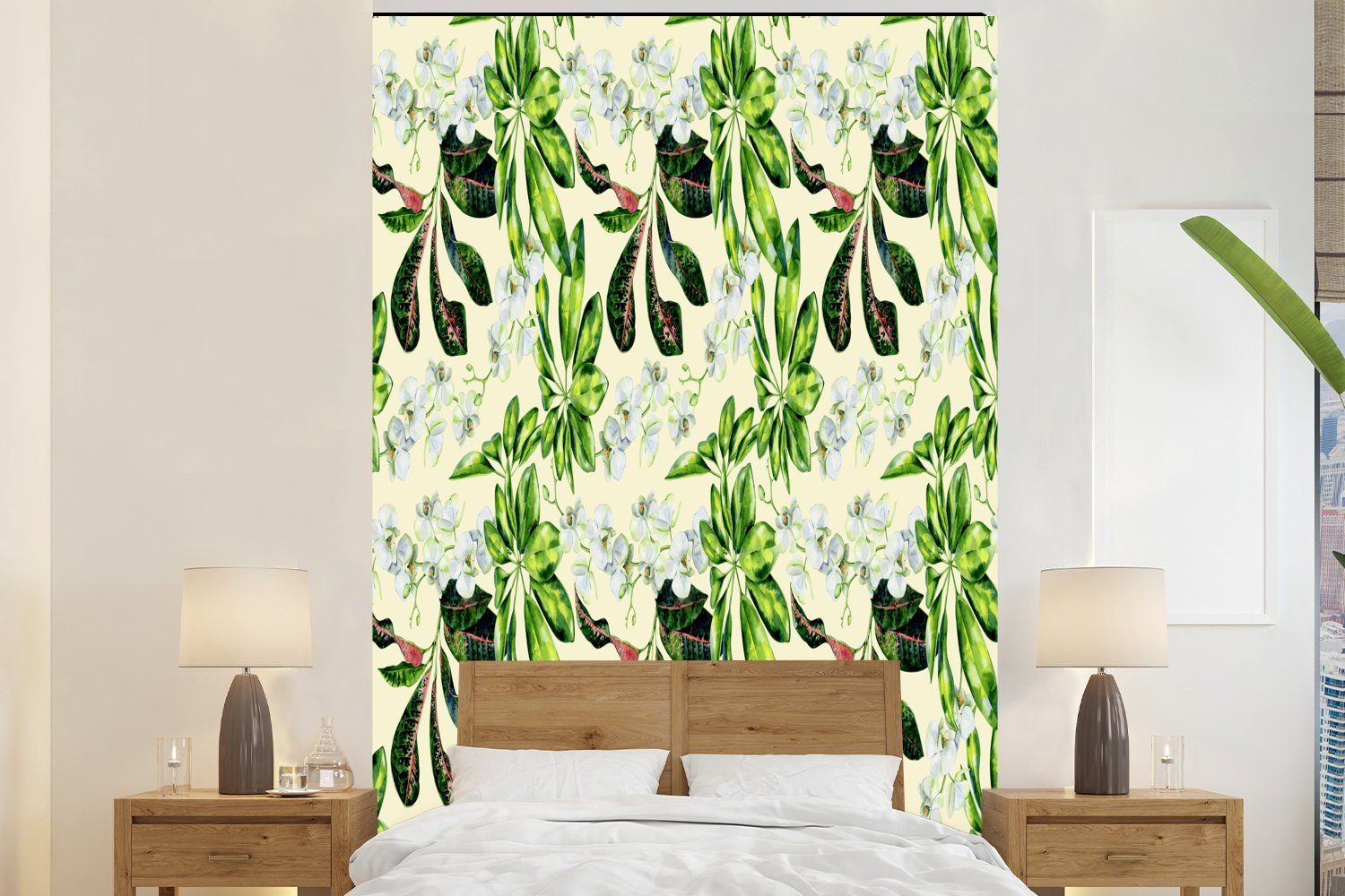 MuchoWow Fototapete Blumen - Orchidee - Blätter - Farben, Matt, bedruckt, (3 St), Montagefertig Vinyl Tapete für Wohnzimmer, Wandtapete