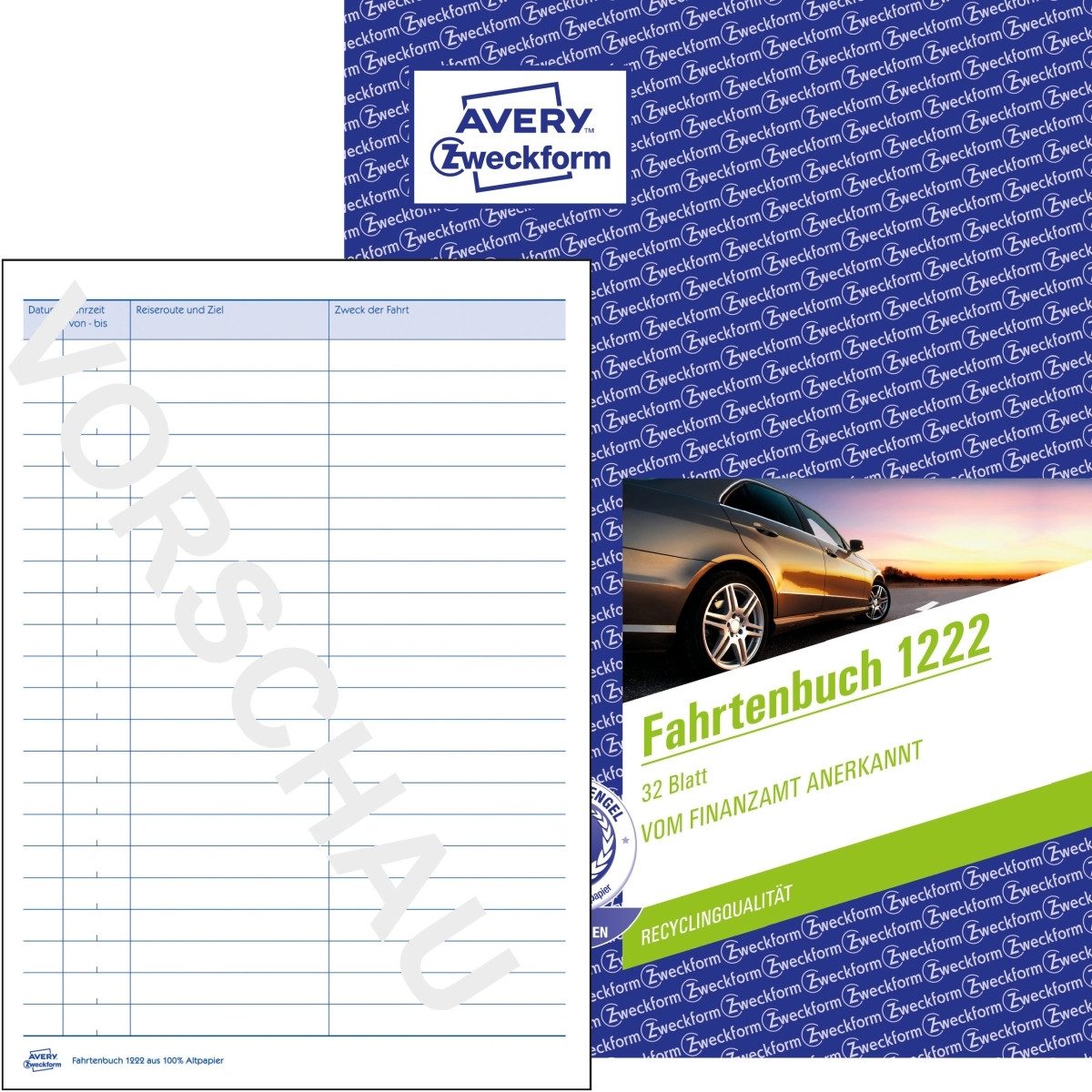 Avery Zweckform Formularblock Formularbuch Fahrtenbuch A5 RC PKW 32 Blatt mit Ausfüllhilfe