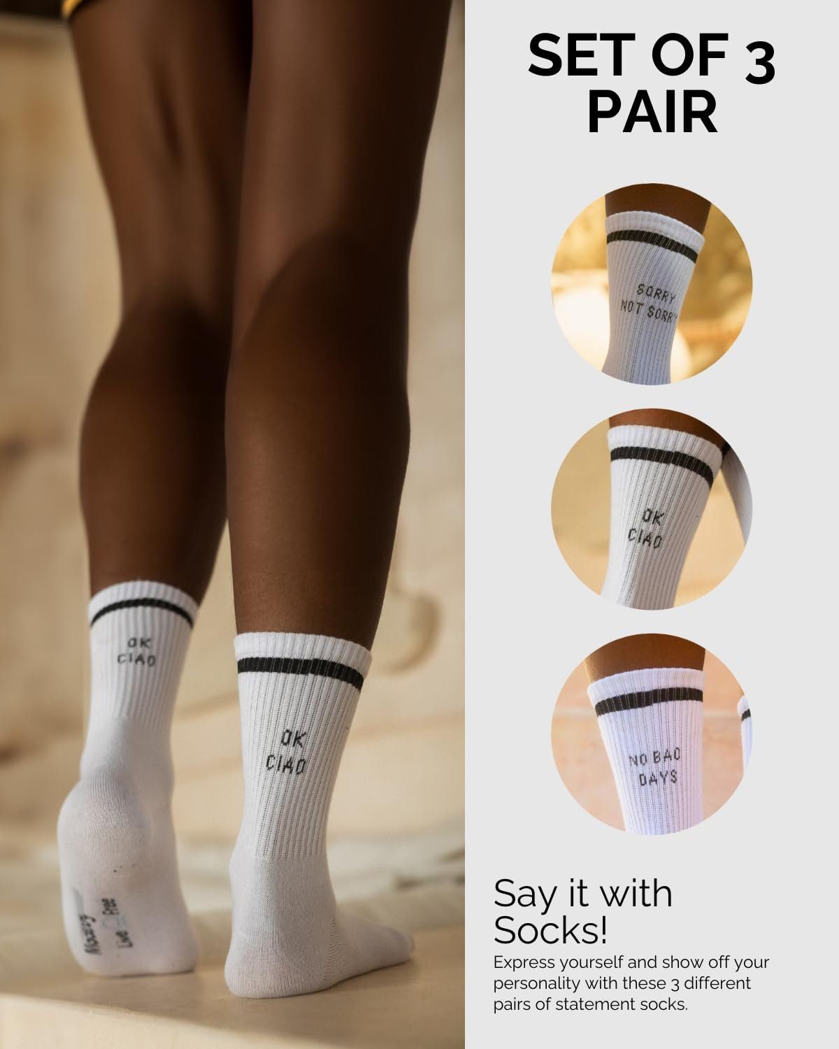 Made by Nami Socken 3er Set Weiße Tennissocken Atmungsaktive Crew Socks