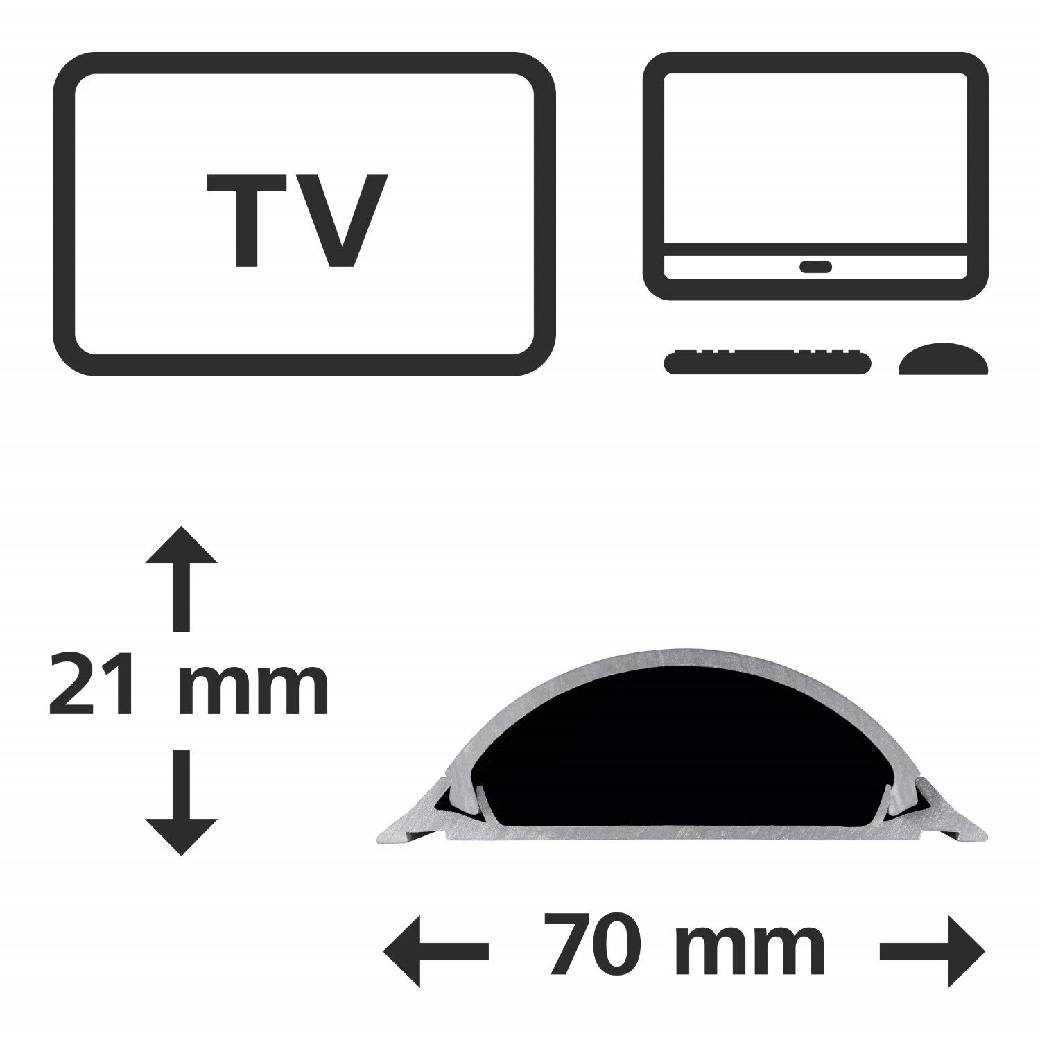 Hama Hama PVC 1m Kabelleiste Leitungskanal Grau Computer-Kabel, Kein, (100 cm), Kabelkanal halbrund Sockel Wand Boden Aufputz TV Beamer PC Audio HiFi – Bild 3 von 5
