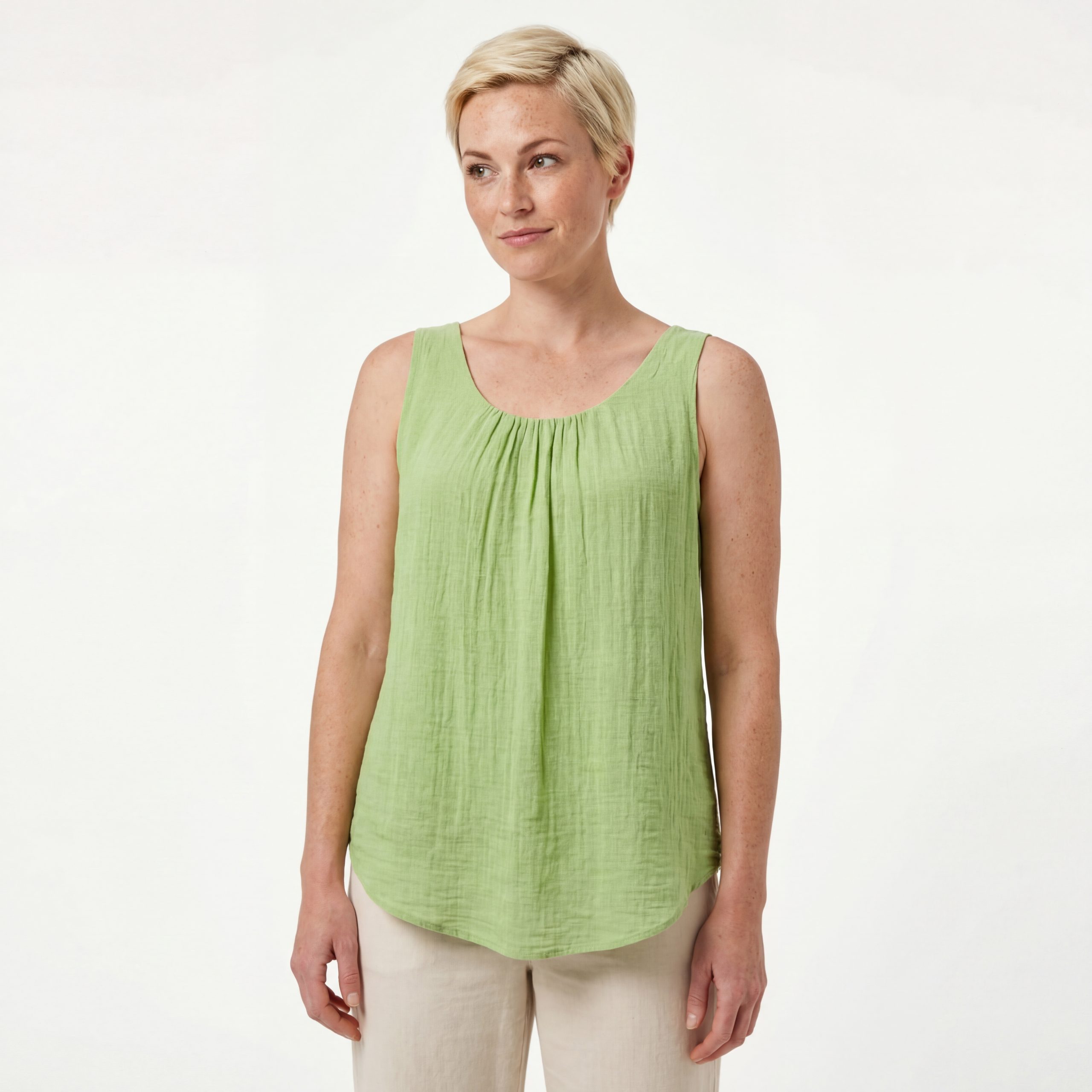 OriginalYou Trägertop Damen Sommer Top Leinenoptik blickdichtes Oberteil mit Innentop Größen von 36 bis 48, Unifarben, Rundhals