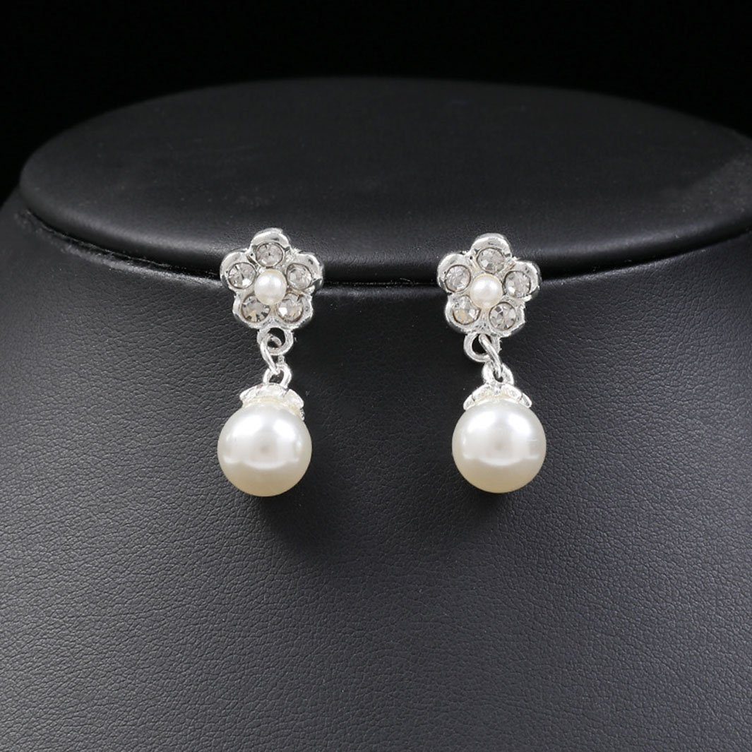 POCHUMIDUU Ohrring und Ketten Set Künstliche Blume Ohrringe Set Zuchtperlen (3-tlg), Imitation Perle Halskette