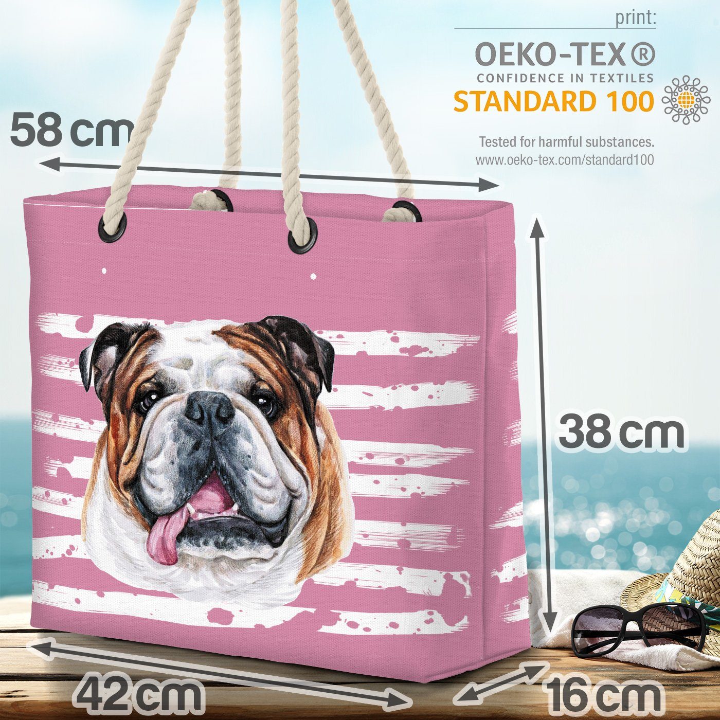 Strandtasche Dog (1-tlg), Hund Bulldogge Dogge VOID rosa Tier Haustier