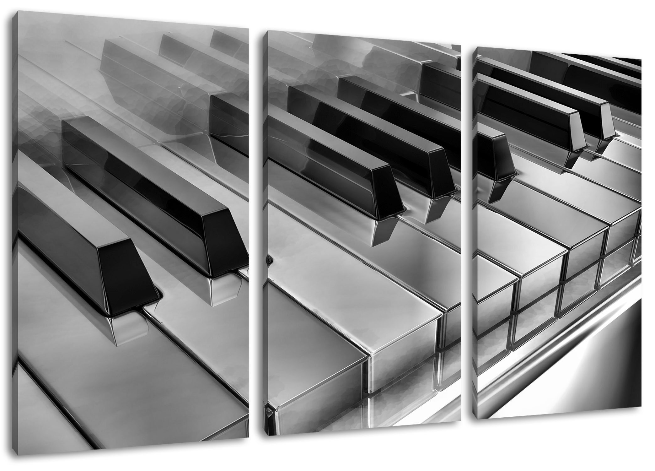 Pixxprint Leinwandbild Piano Klaviertasten, Piano Klaviertasten 3Teiler  (120x80cm) (1 St), Leinwandbild fertig bespannt, inkl. Zackenaufhänger