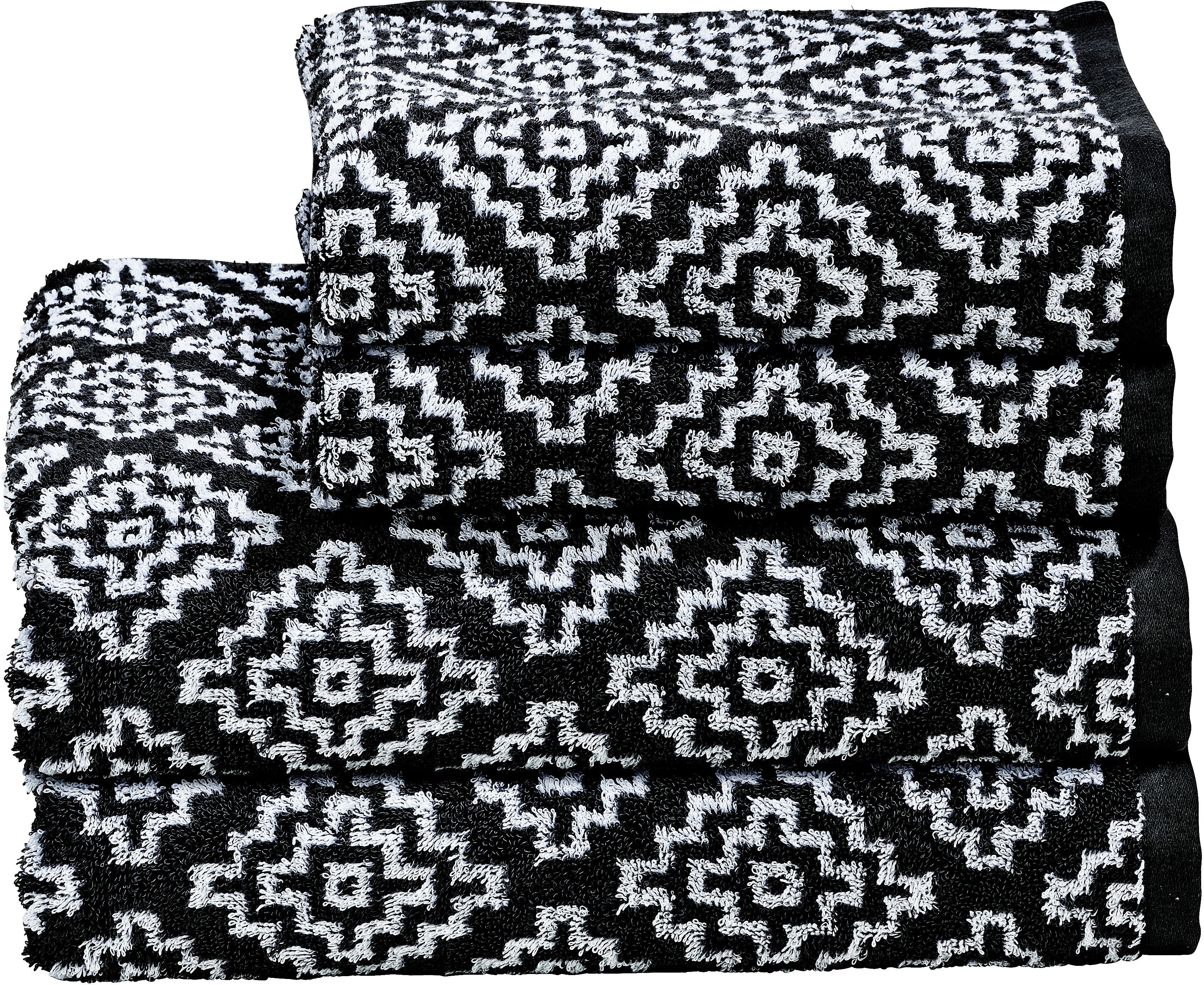 Handtuch 2x modernes schwarz/weiß (Set, done.® Handtücher, Jacquard, 4-tlg), Rautenmuster Gästehandtücher & 2x Daily Set Jacquard-Walkfrottier, Boho, Shapes
