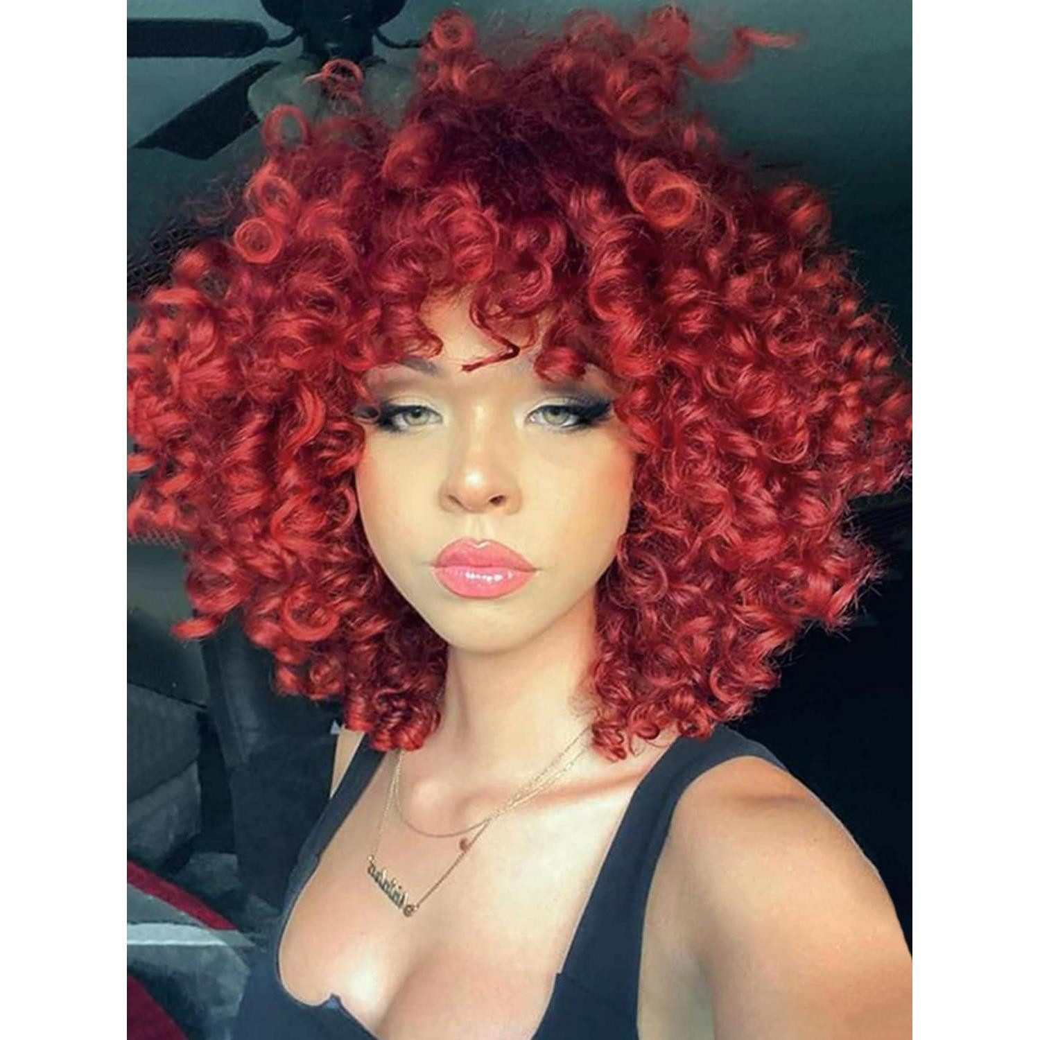 LuxusKollektion Kunsthaarperücke Perücke Afro Locken Kinky Curly Pony Damen Rot goldrot