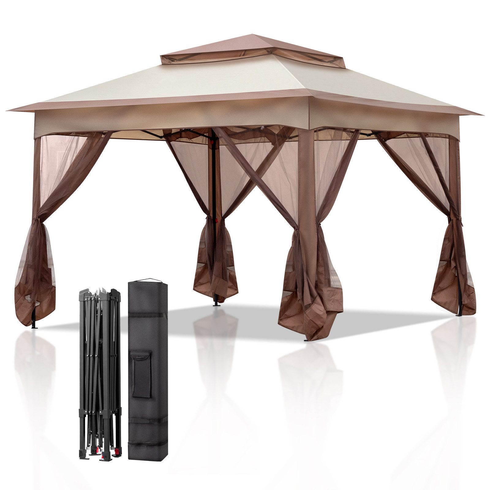LALAHO Faltpavillon 3.3 x 3.3 x 2.65M Pavillon Gartenzelt Gartenpavillon mit Seitenwänden, mit 4 Seitenteilen, Pop-up-Zelt mit Transporttasche, mit 4 Seitenteilen, für Garten, Balkon