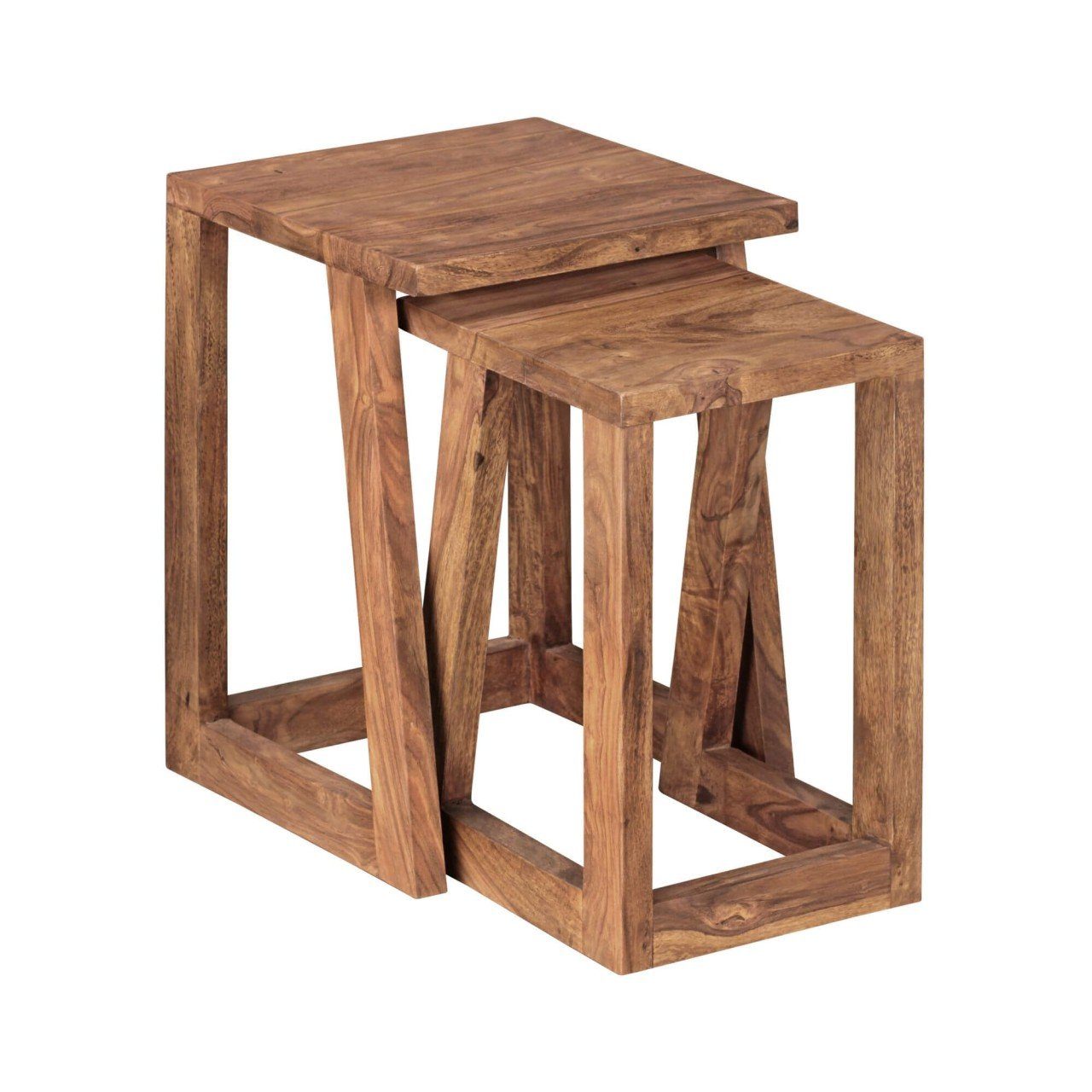 2er Wohnzimmer-Tisch Beistelltisch S furnicato Sheesham eckig MUMBAI Set Design Massivholz