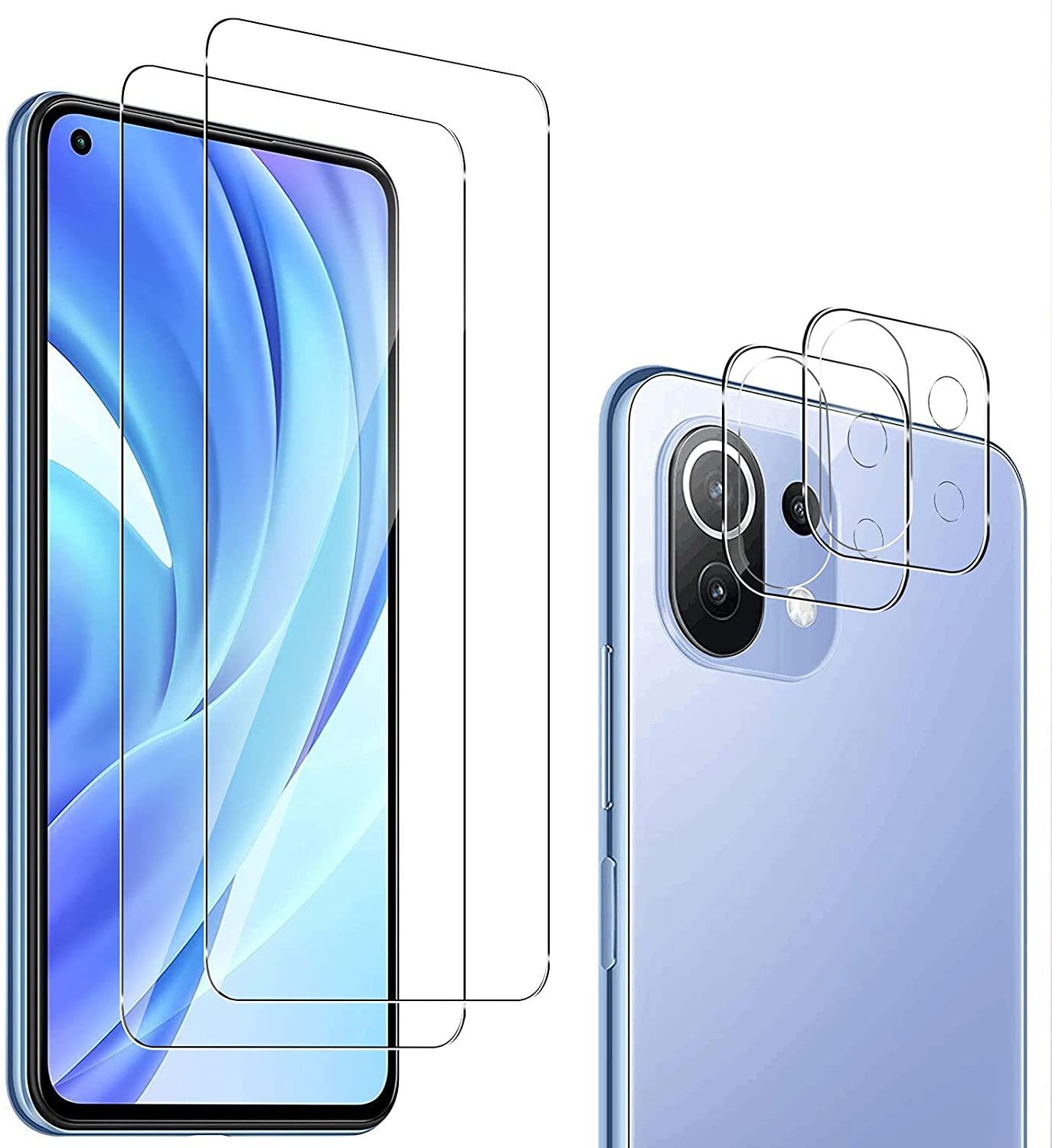 MSM Displayschutzglas 2X Schutzglas (Display + Kamera) für Xiaomi Mi 11 Lite 4G / 5G