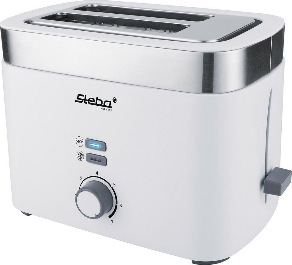 Steba Toaster TO 10 Bianco, 2 kurze Schlitze, 930 W, 3 Funktionen: Toasten,  Auftauen und Stoppen