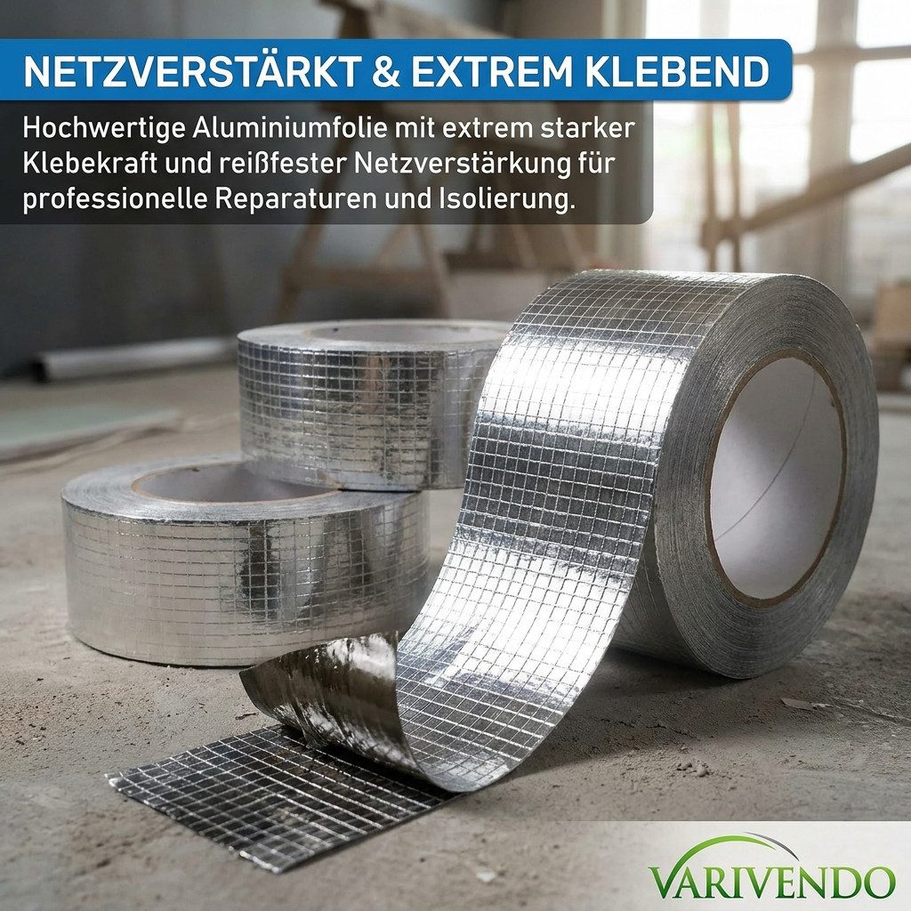 varivendo Dampfsperrklebeband 3er Set Aluminium Klebeband netzverstärkt 43 mm x 20 m (Rollen, 3-St., Aluminium Klebeband) Aluband Aluminiumband Aluminiumklebeba – Bild 5 von 5