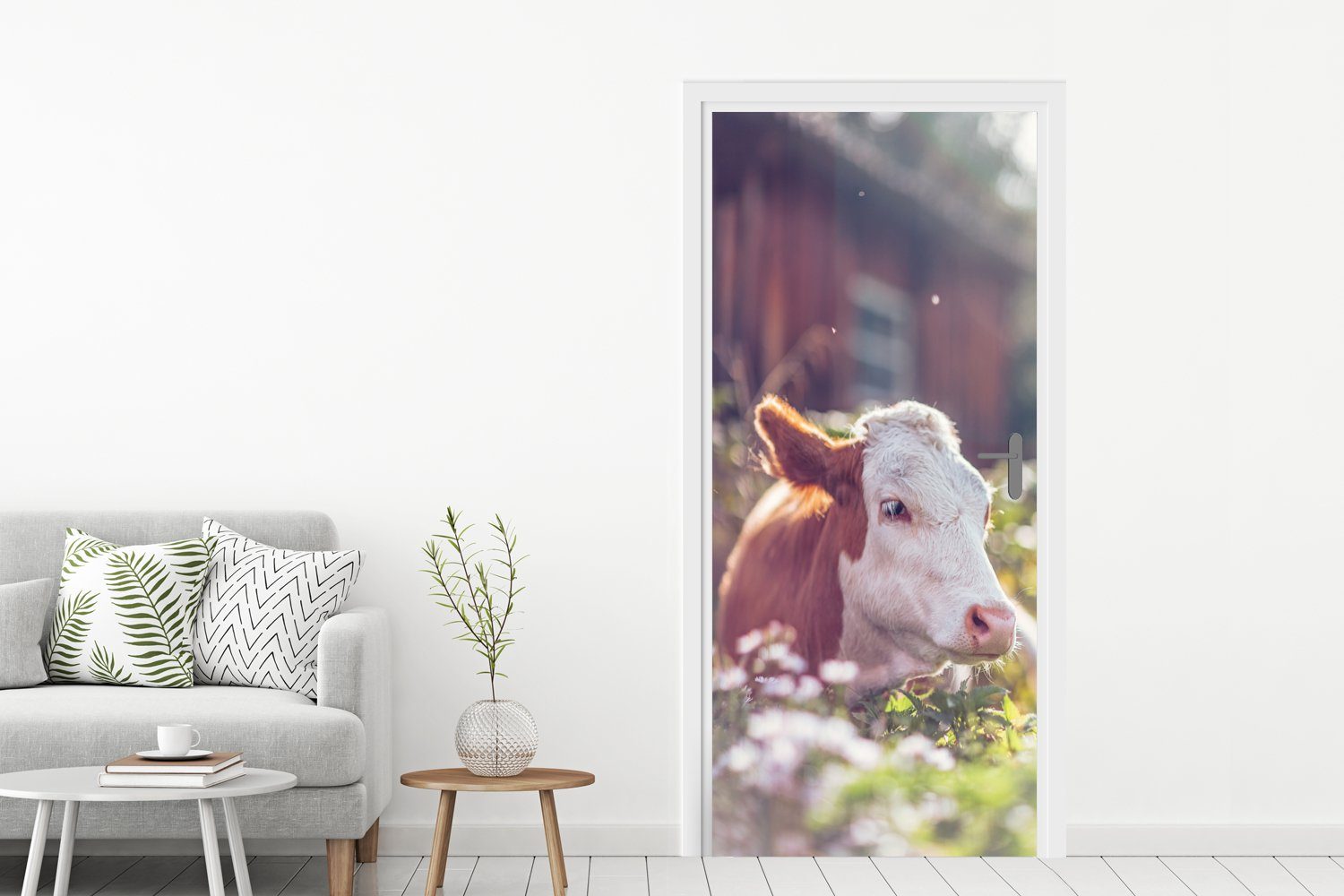 MuchoWow Türtapete Kuh St), bedruckt, Türaufkleber, (1 Blumen, Fototapete Matt, Tür, cm - für Sonne - 75x205