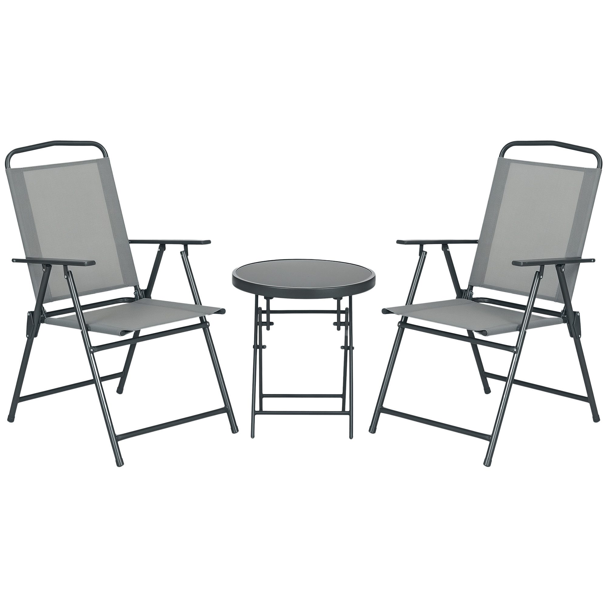 Outsunny Balkonset Sitzgruppe 3tlg., Klappbares Balkonmöbel-Set inkl. 1 Tisch, 2 Stühlen, (Gartenmöbel-Set, 3-tlg., Bistro-Set), Gartengarnitur für Garten, Terrasse, Mesh, Hellgrau