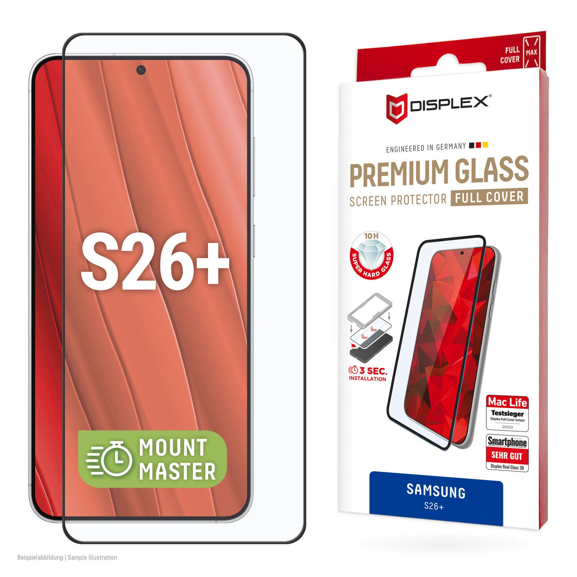 Displex Displayschutzglas Premium Glass Screen Protector Full Cover mit MountMaster für Samsung Galaxy S26+, Displayschutzfolie, Schutzfolie, Bildschirmschutz, kratz- & stoßfest
