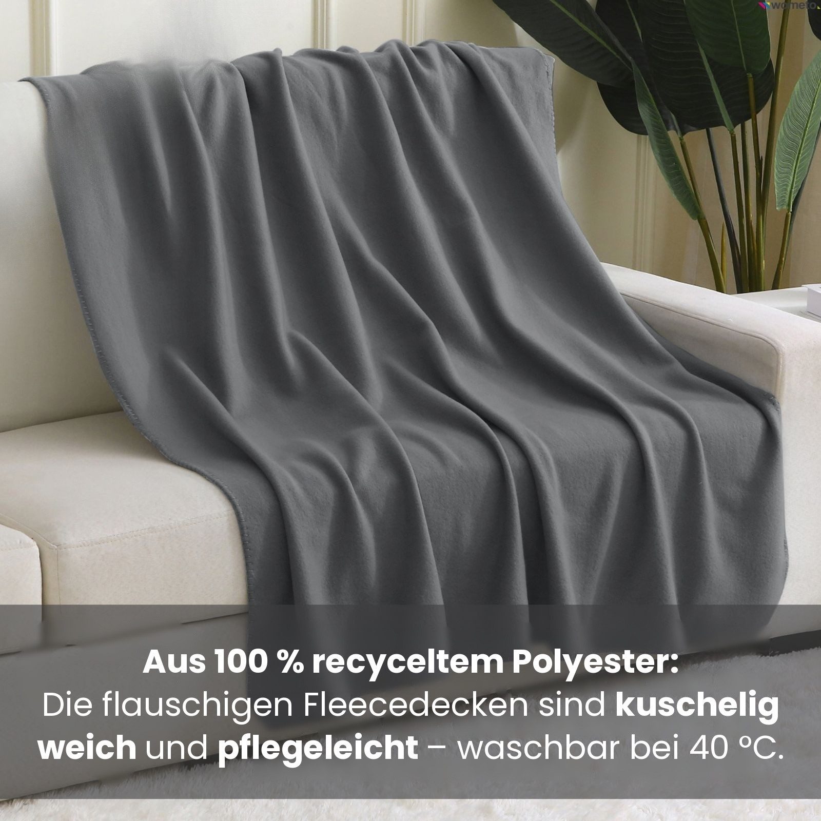 Wohndecke 2er Set eco-line Fleecedecke ca. 130x160, wometo, OEKO-TEX®, 100% recyceltes Material, Antipilling – Bild 2 von 5