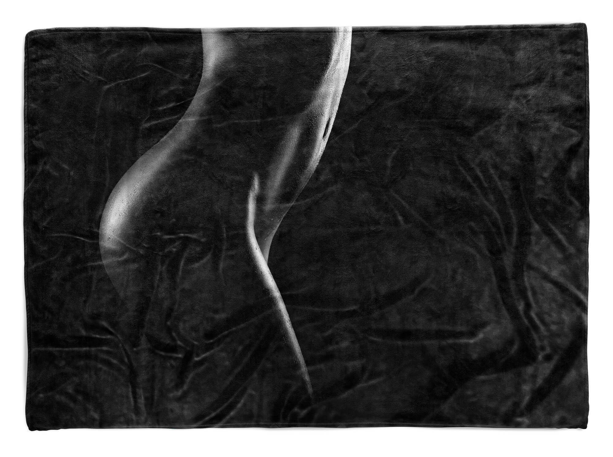 Fotomotiv Handtuch Akt mit Art Kuscheldecke Schwarz Saunatuch Strandhandtuch Sinus Baumwolle-Polyester-Mix Handtücher (1-St), Weiß Handtuch E,