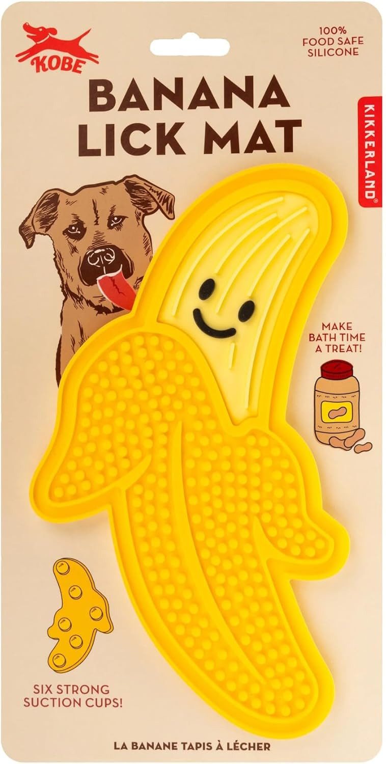 Kikkerland Hunde-Erziehungsgeschirr Kobe Dog Banana Leckmatte Leckerli Schleckmatte Hund + Katze, Silikon, zur Beruhigung und Zahnpflege, schlecken, beruhigen, pflegen