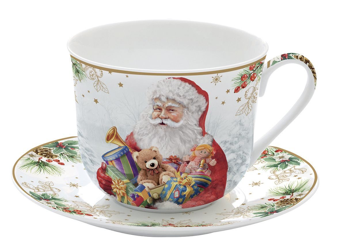 EasyLife Tasse Santa Is Coming, Porzellan, Handwäsche Empfohlen, Weiß, Weihnachtsmann, H: 9cm