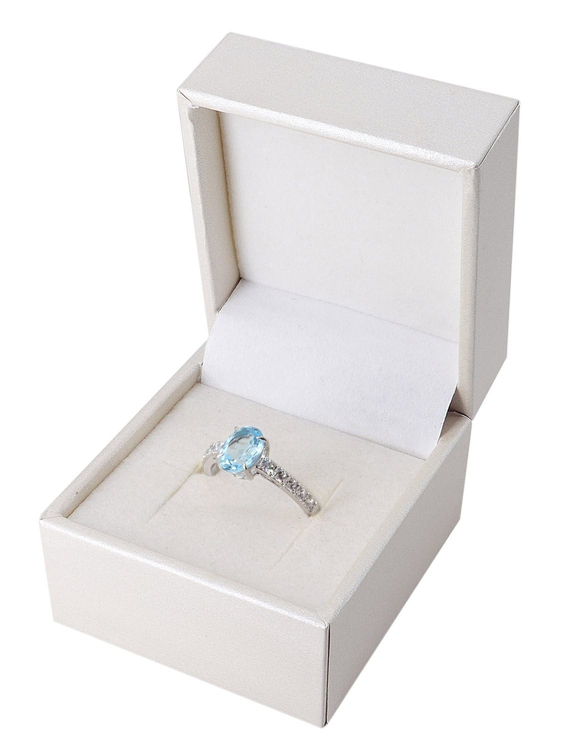 Glizz Goldring DamenWeißgold 375/9K mit Blautopas und Zirkonia