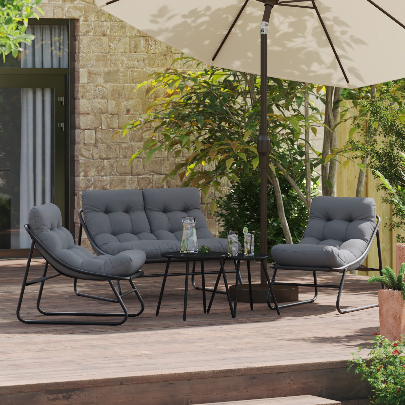 vidaXL Gartenstuhl Outdoor Sitzset Dunkelgrau Metallrahmen günstig online kaufen