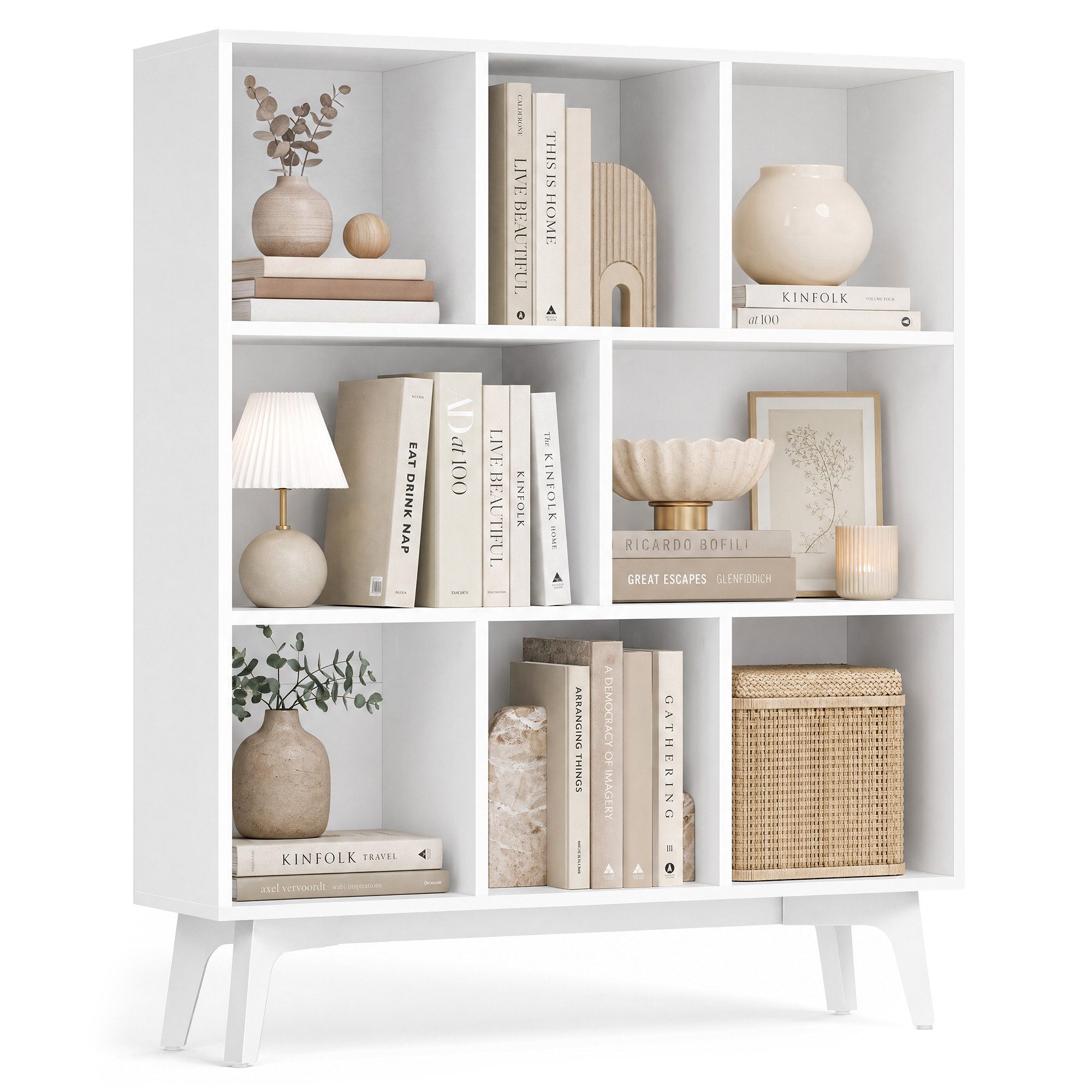 VASAGLE Bücherregal Standregal, 8 Fächer, Würfelregal, Aufbewahrungsregal, 24 x 90 x 107,4 cm