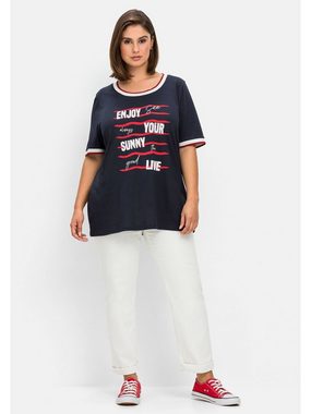 Sheego T-Shirt Große Größen mit Wordingprint und Kontrastbündchen